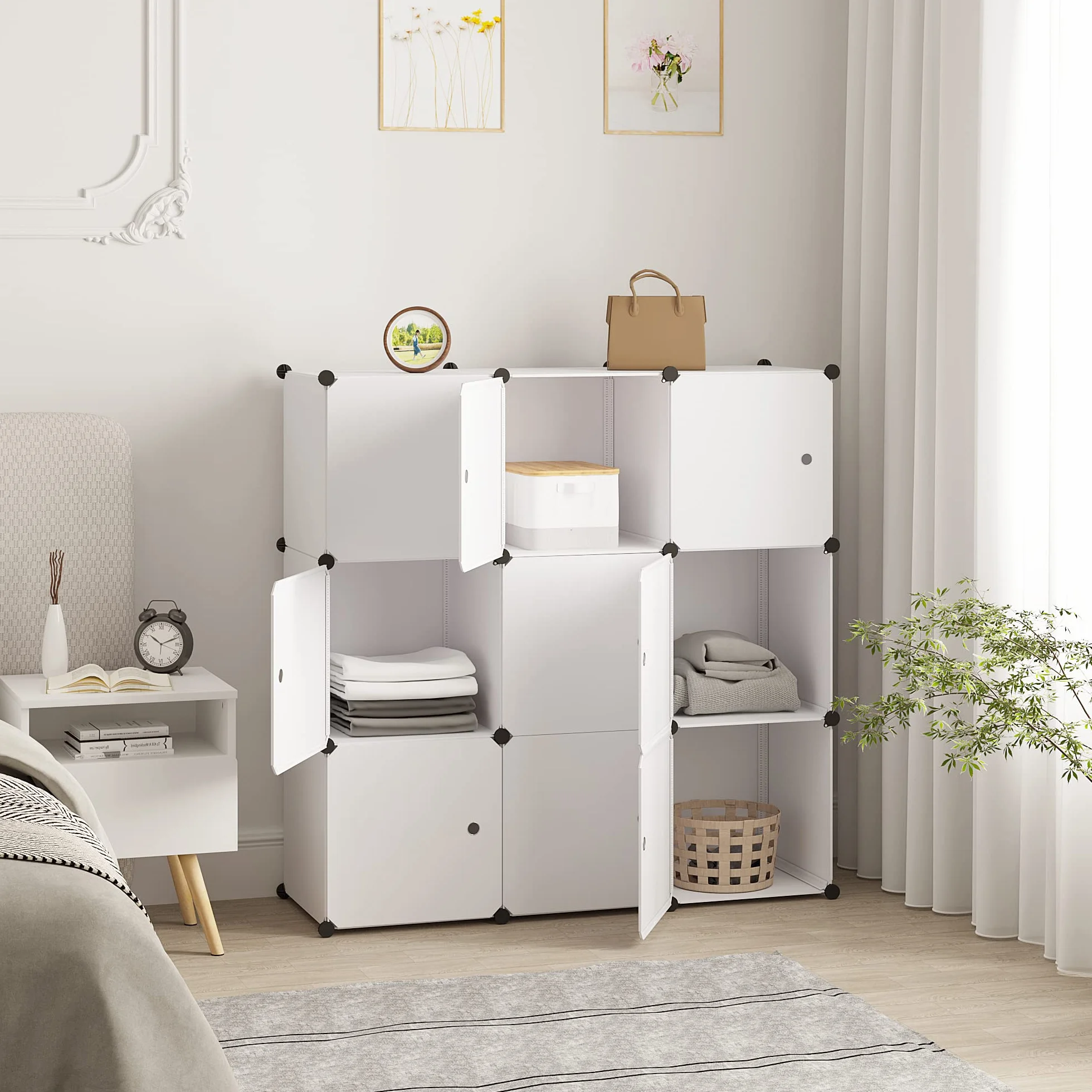 WOLTU Armario Modular Estantería 9 Cubos con Puertas 111x37x111cm Blanco