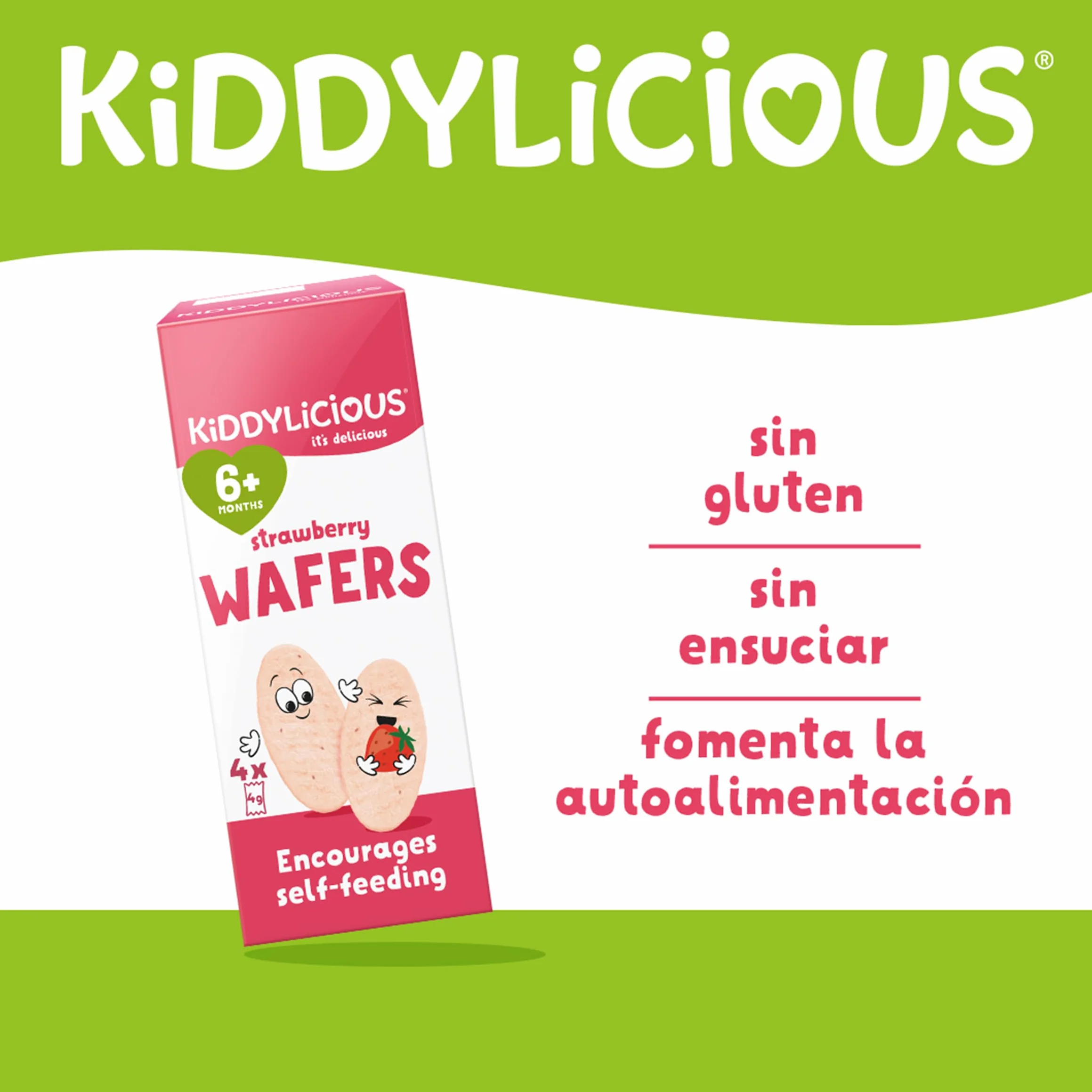 Kiddylicious Strawberry Wafers Snacks para Bebés 12 Paquetes 16g 192g