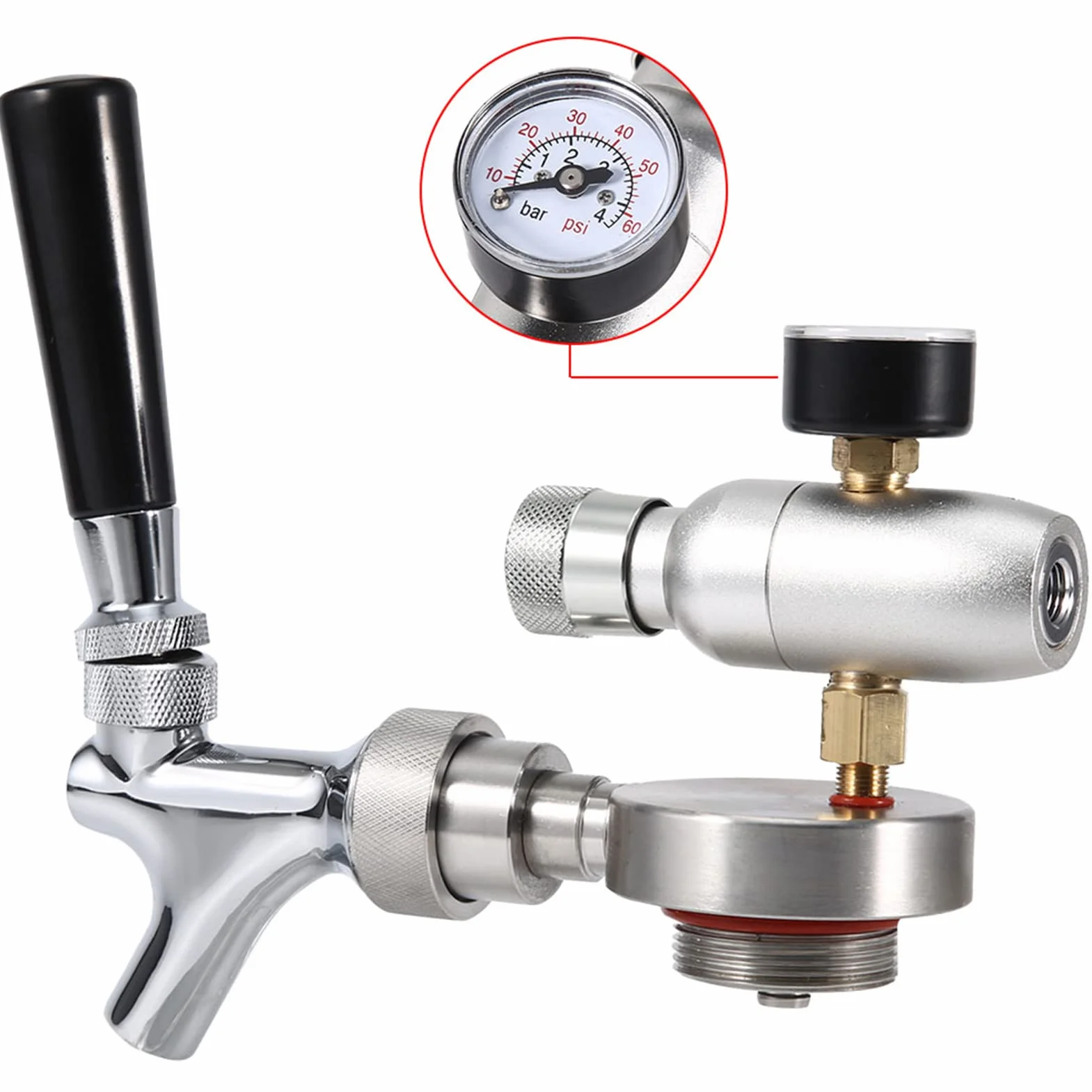 Regulador de CO2, grifo de barril de cerveza de acero inoxidable para 2L/3,6L/4L Mini barril de cerveza Growler,