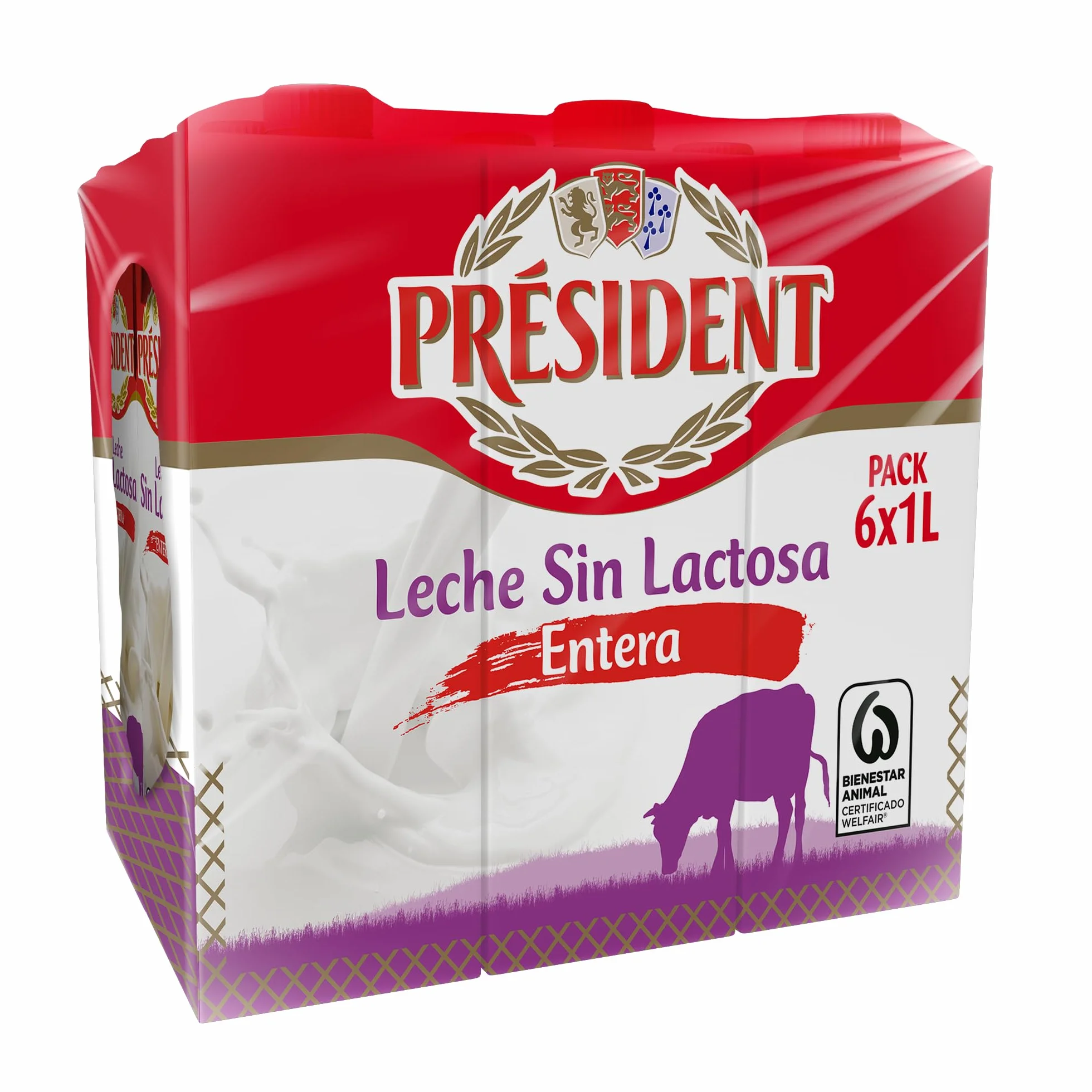 Président Leche Entera Sin Lactosa UHT Natural de Galicia Pack 6 x 1 L