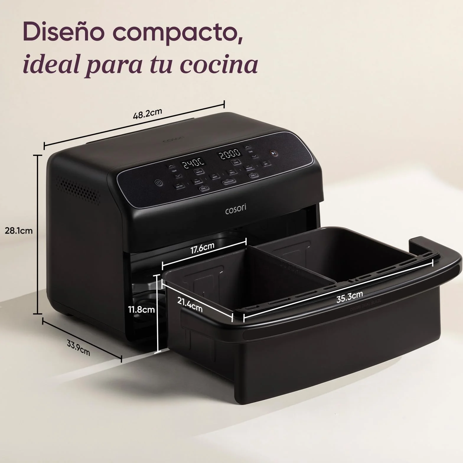 Cosori Dual Blaze Twinfry Freidora de Aire 8,6 Litros Doble Cesta 2700W Revestimiento Cerámico sin PFAS 6 en 1