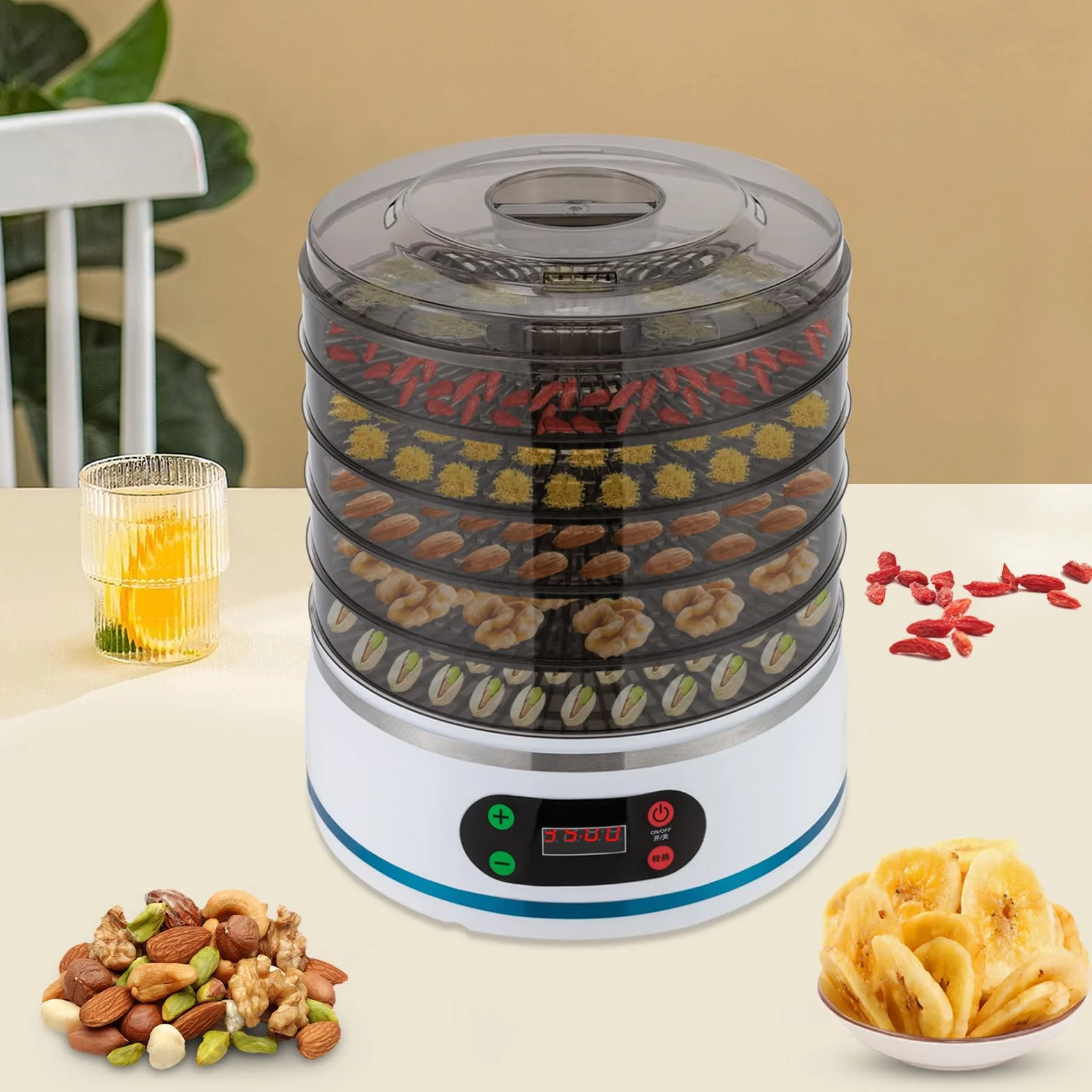 Deshidratador eléctrico de 350 W, 5 pisos, 28 x 32 cm para frutas, verduras, carne y hierbas