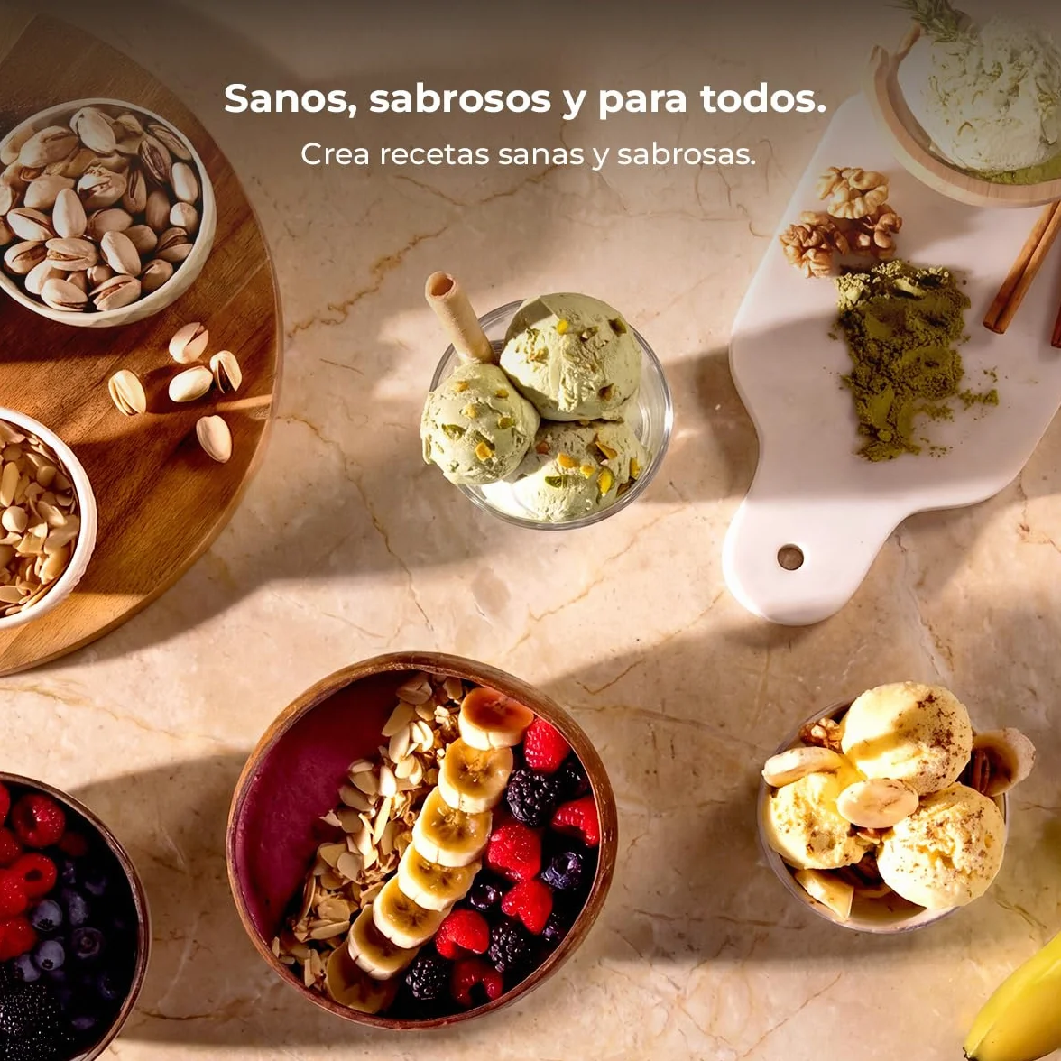 Cecotec Heladera Multifunción Capacidad 2,1L, 3 Tarrinas, Gelatec 2100. 500W, 11 Programas de Helado y Bebidas Granizadas, Tecnología CreamOn y Re-spin, Pantalla Táctil, Incluye Recetario Digital