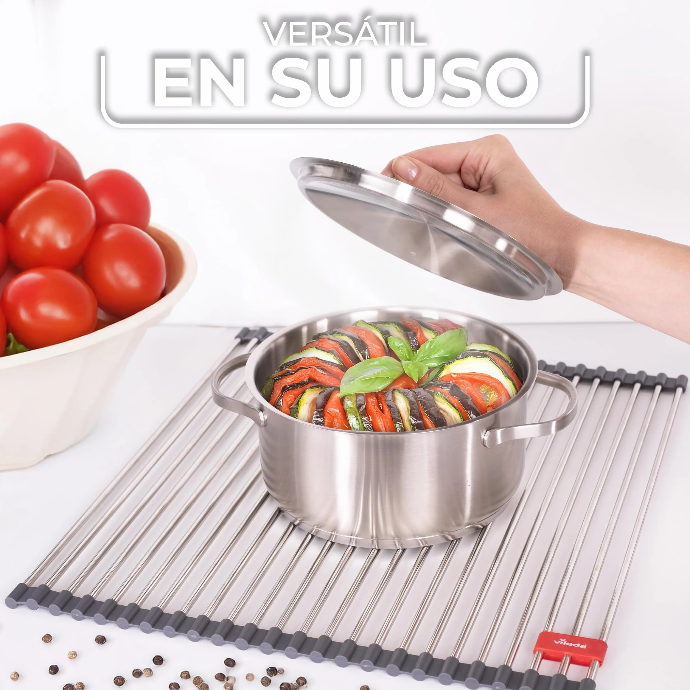 Vileda Escurreplatos Plegable 45 x 40 cm Acero Inoxidable Enrollable