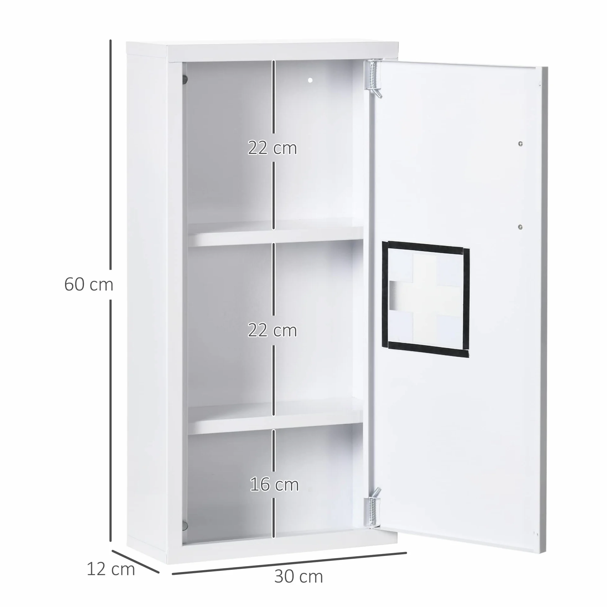 kleankin Botiquín de Pared de Acero 3 Niveles con Puerta Magnética 30x12x60 cm Blanco