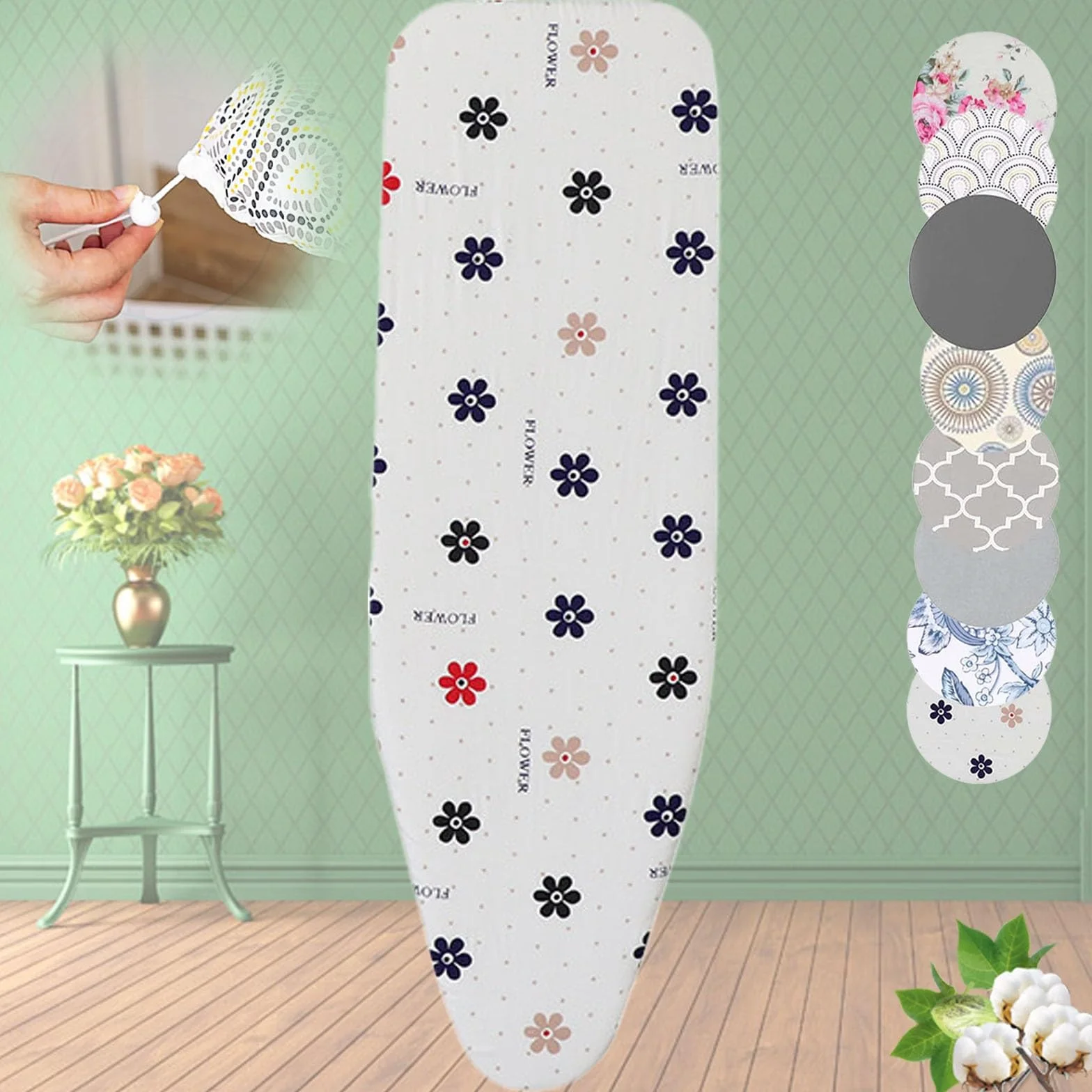 Funda para tabla de planchar resistente, 128 x 40 cm, funda acolchada de repuesto con cordón ajustable para mesas de planchar, diseño elegante de flor de ciruelo