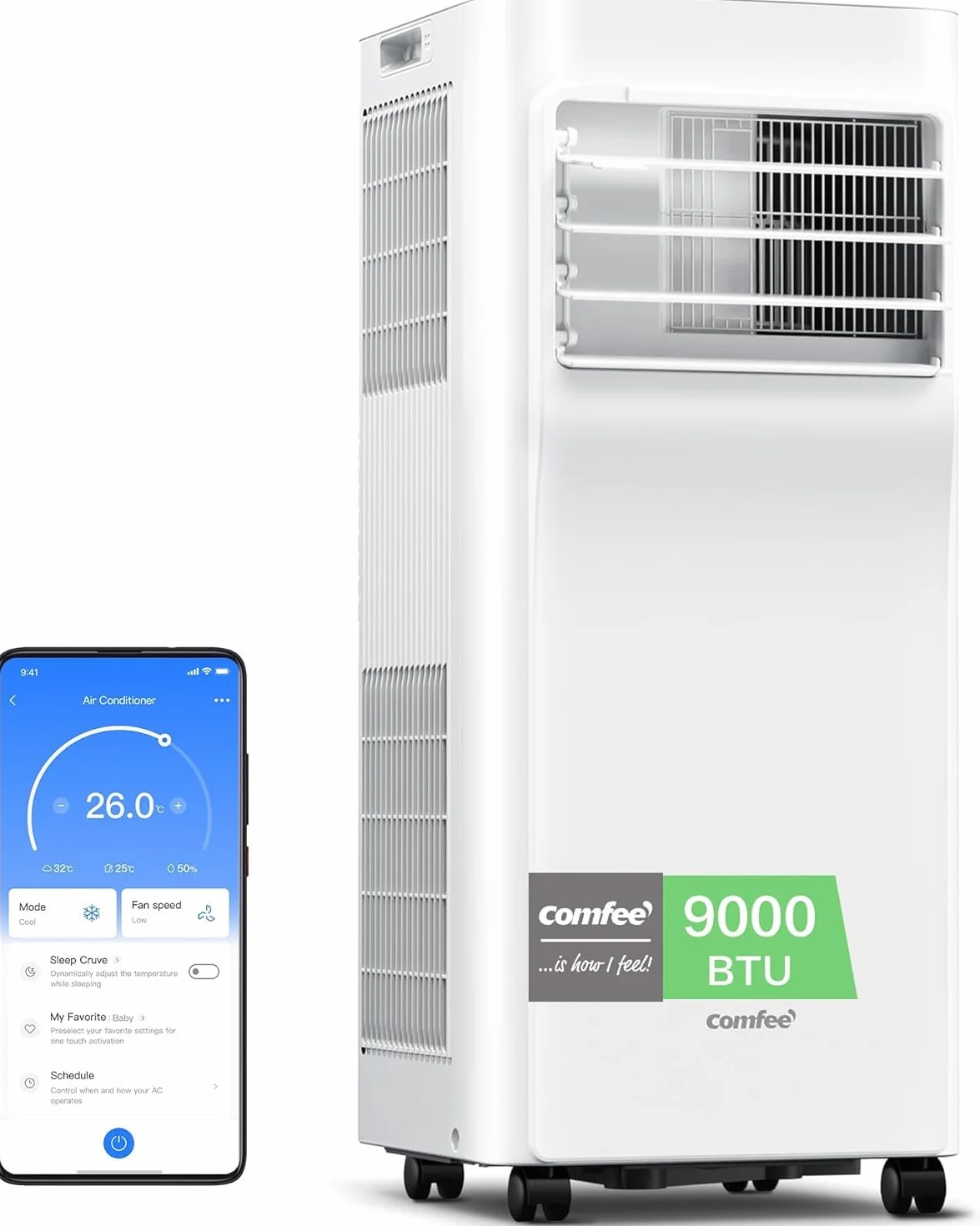 COMFEE Aire Acondicionado Portátil 3 en 1 9000 BTU 2250 Frigorías Climatizador Deshumidificador App Mando a Distancia