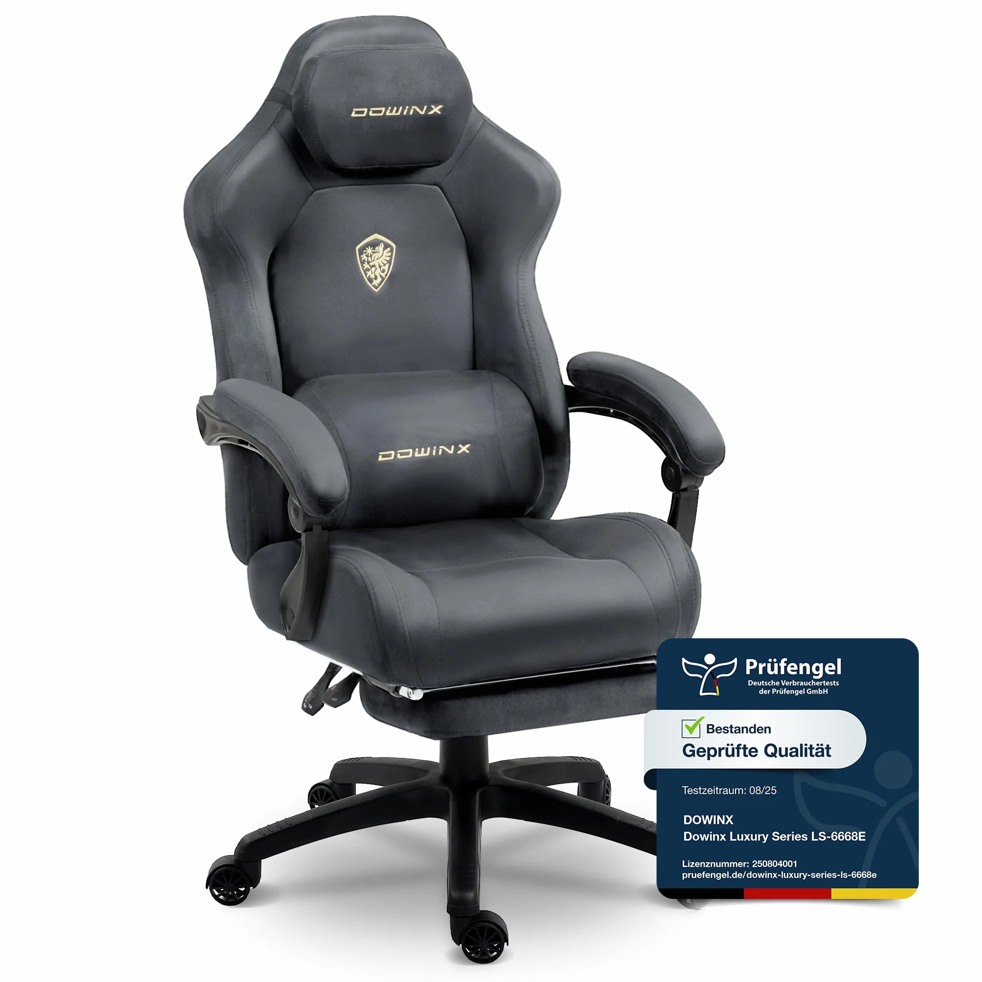 Dowinx Silla de gaming ergonómica con cojín lumbar de masaje, reposacabezas regulable en altura, acolchado de asiento grueso, reposapiés extensible, reposabrazos ajustables, terciopelo de microfibra