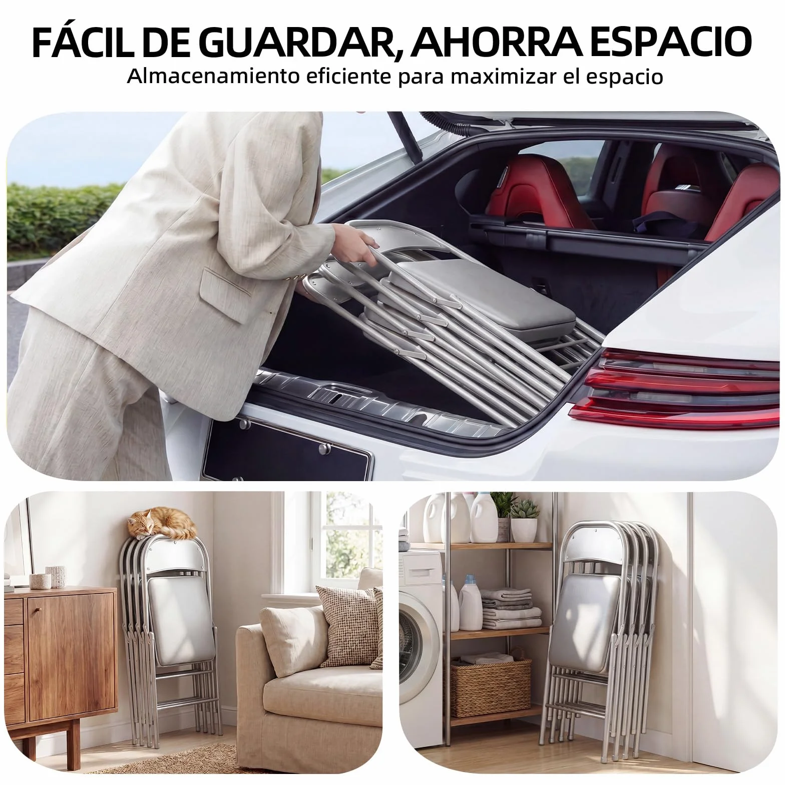 Juego de 4 sillas Plegables Acolchadas con Capacidad de Carga de hasta 158 kg, sillas Plegables de Metal con Fuerte Marco de Acero, sillas Plegables para Cocina, Comedor, Interior y Exterior