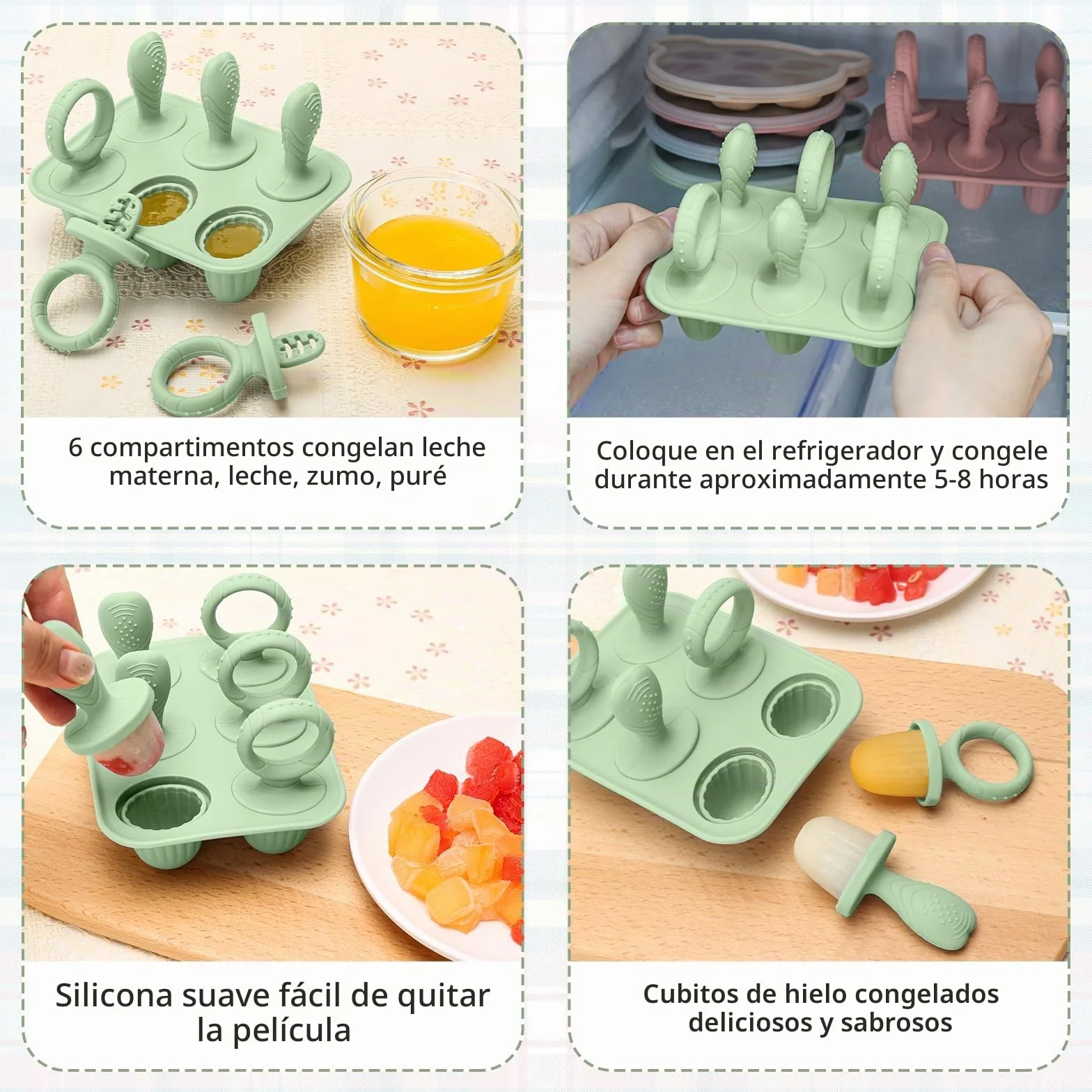 CLDY Mini moldes de silicona sin BPA para niños pequeños, 6 moldes de 17 ml, aptos para congelador y lavavajillas, verde