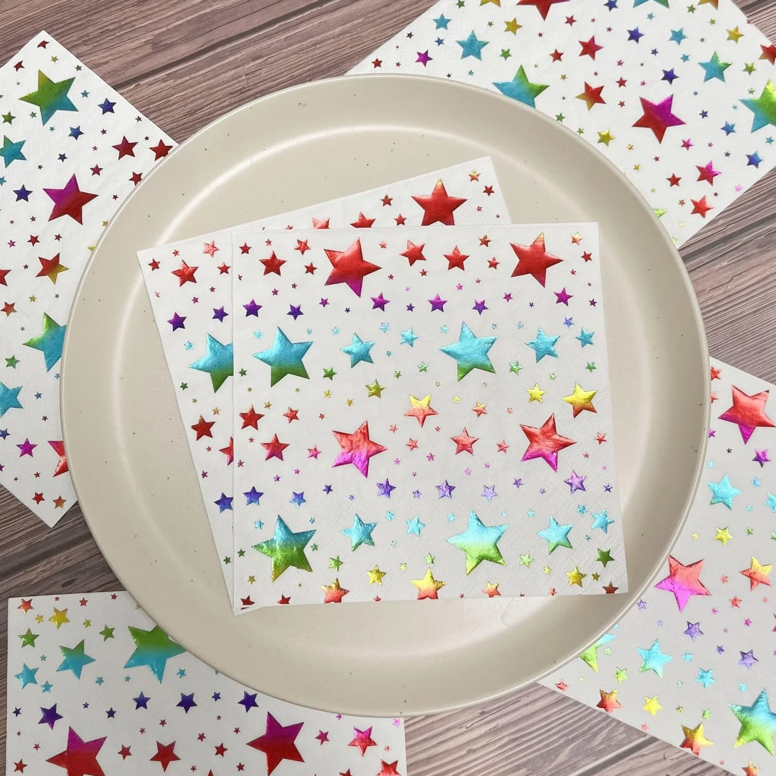 Servilletas Papel Estrellas Coloridas Servilletas Decoupage Decoradas Papel Higienico Desechables Toilet Paper Cumpleaños Cocktail 2 Capas Paper Towels Bodas Fiesta Jardín 30 Paquetes(33x33cm）