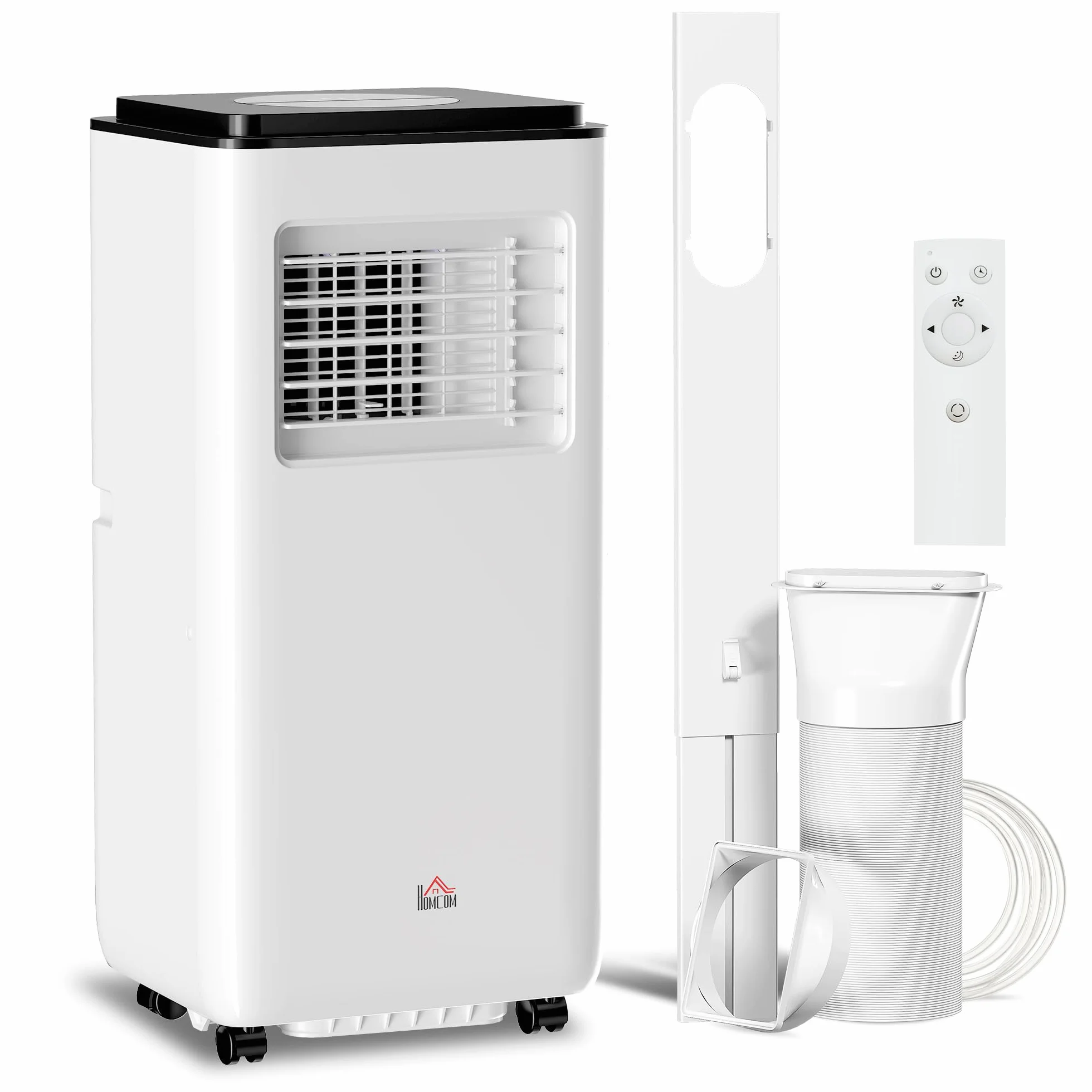 HOMCOM Aire Acondicionado Portátil 5 en 1 10000 BTU 2900W Enfriador Ventilador Deshumidificador 26 L/Día con Pantalla LED Mando a Distancia Temporizador 24h y 2 Velocidades para Habitación 35m² Blanco