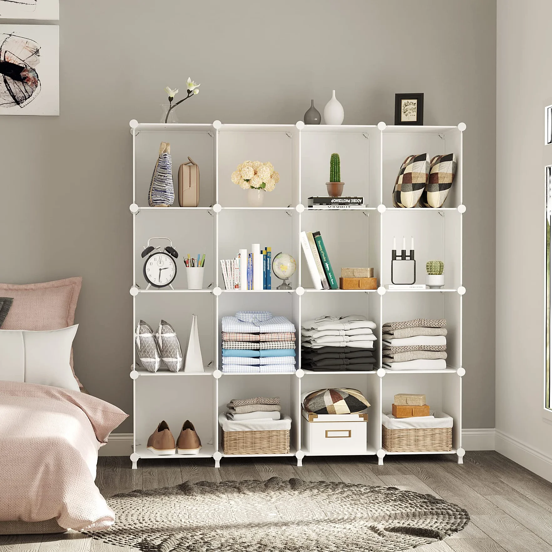 AWTATOS Estantería Modular de Plástico 16 Cubos Organizador de Almacenamiento Apilable