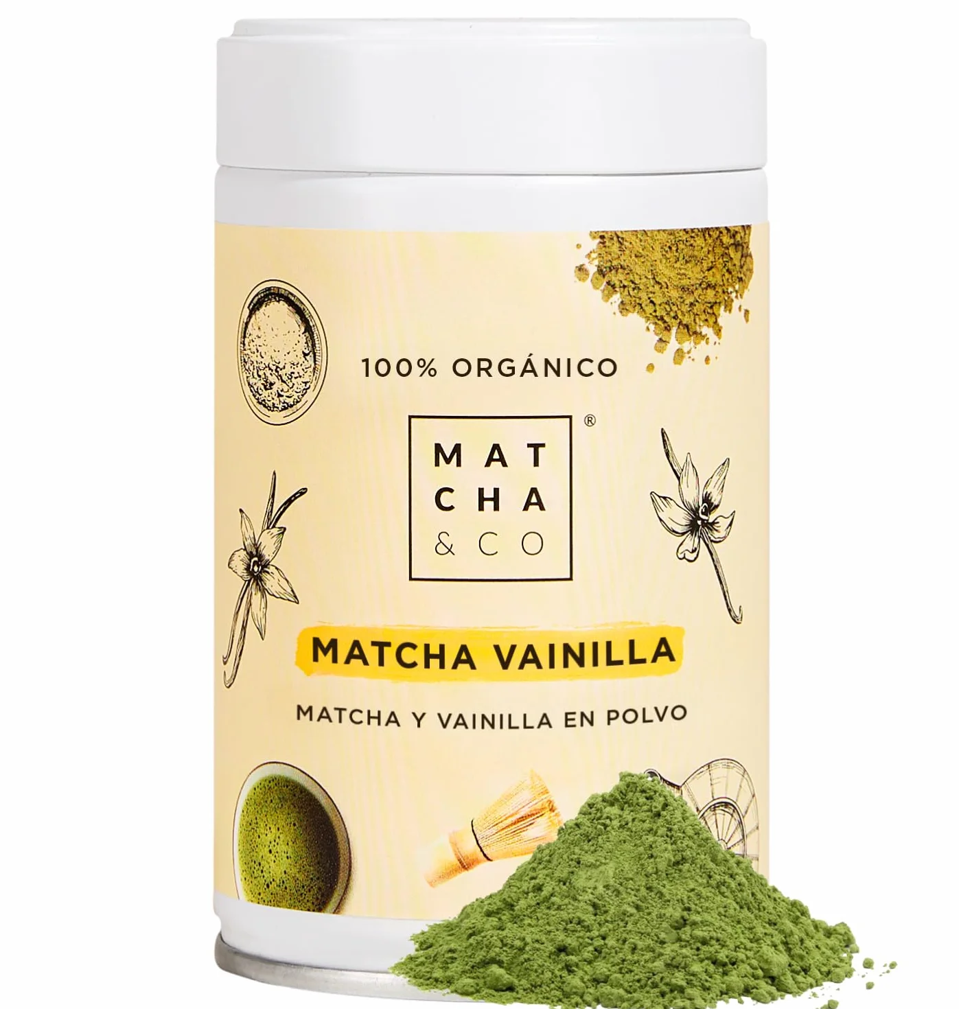 Té Matcha Original con Vainilla 80g | Té Verde en Polvo Japonés Sin Edulcorantes