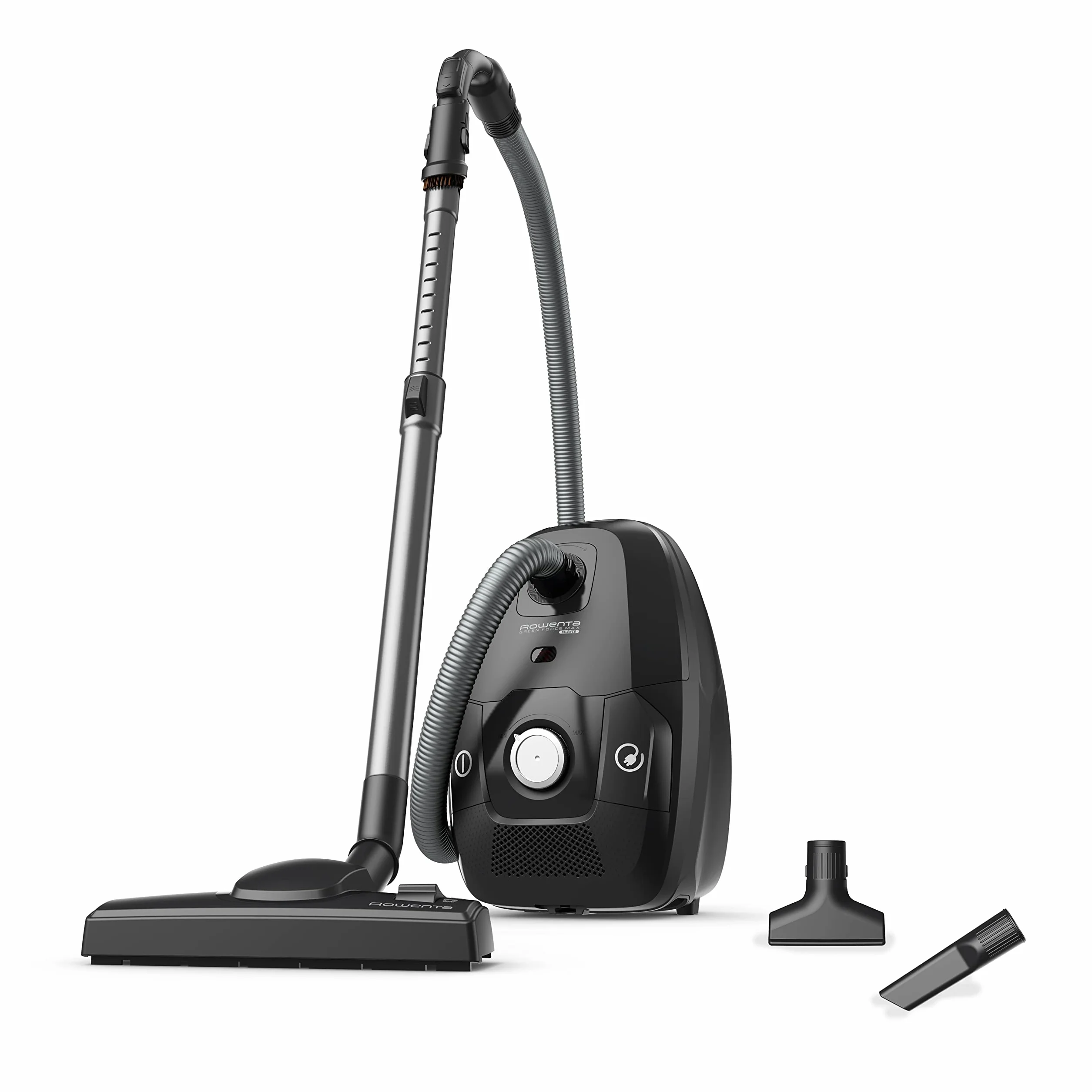 Rowenta Force Max Silence - Aspirador con bolsa de 900 W, hasta un 82% reciclable, gran filtración HEPA más de 99,98%, depósito de 4,5 L, cable de 8,4 m, incluye accesorios tapicerías, negro