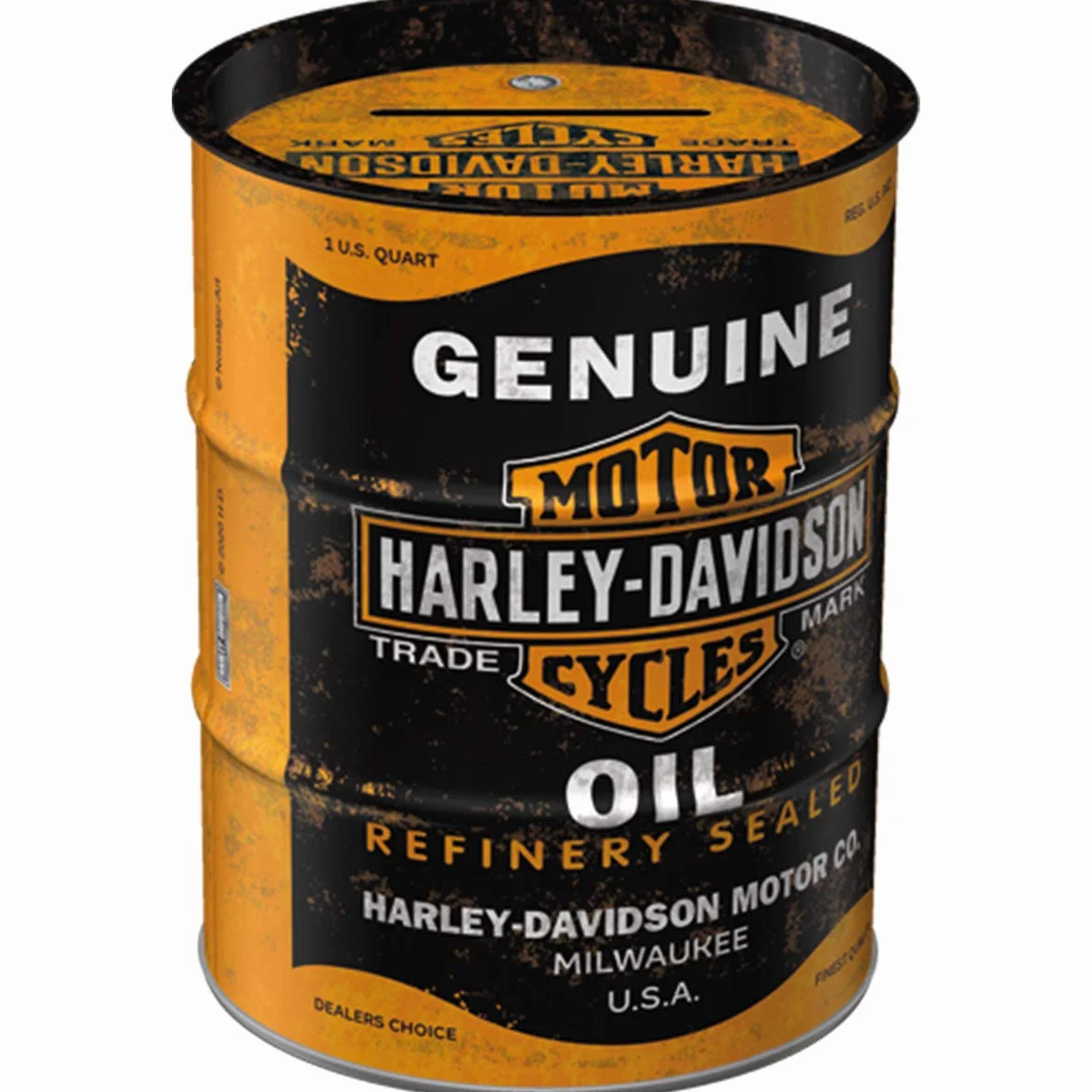 Nostalgic-Art Hucha Retro, 600 ml, Harley-Davidson – Genuine Oil – Idea de Regalo para Moteros, Official License Product (OLP), para Billetes y Monedas, diseño Vintage