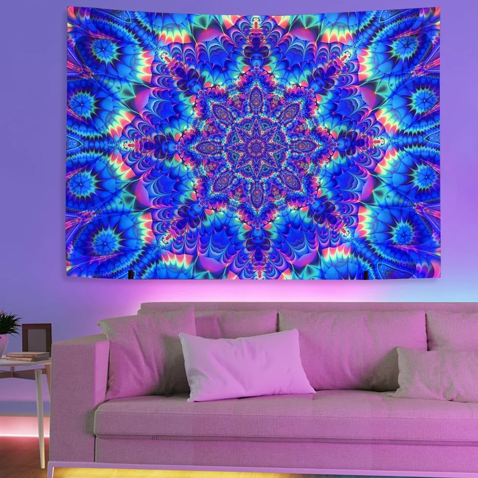 Tapiz de Pared Fluorescencia UV Mandala Indio Hippie 150x200 cm