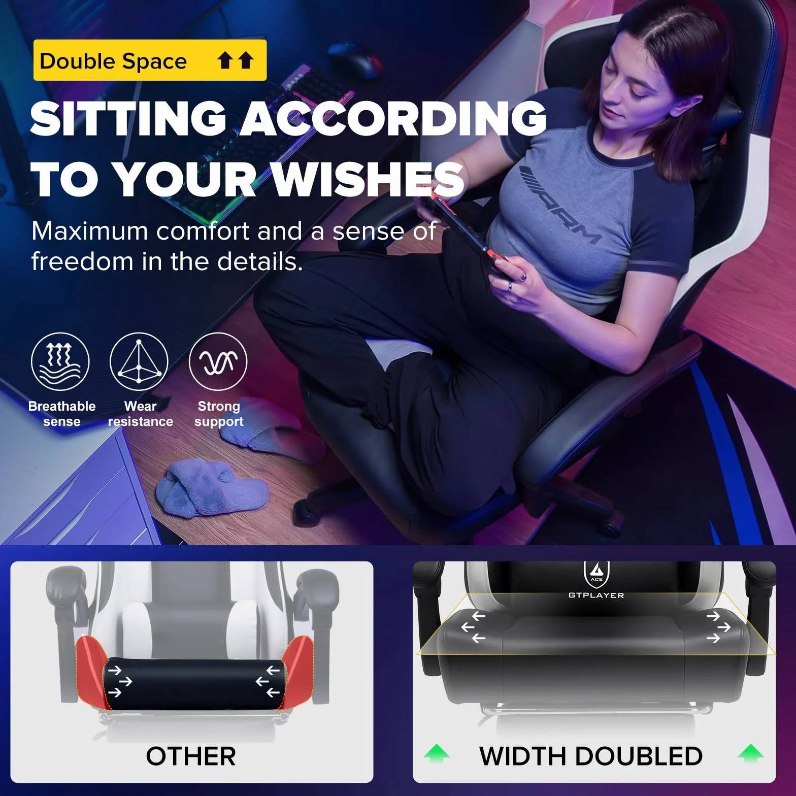 GTPLAYER Silla Gaming Tela Ergonómica Transpirable Silla Gamer Reclinable con Reposapiés, Cojín Lumbar y Reposacabeza Sillas Gaming Regulable en Altura para Juegos de Estudio y Trabajo Negro