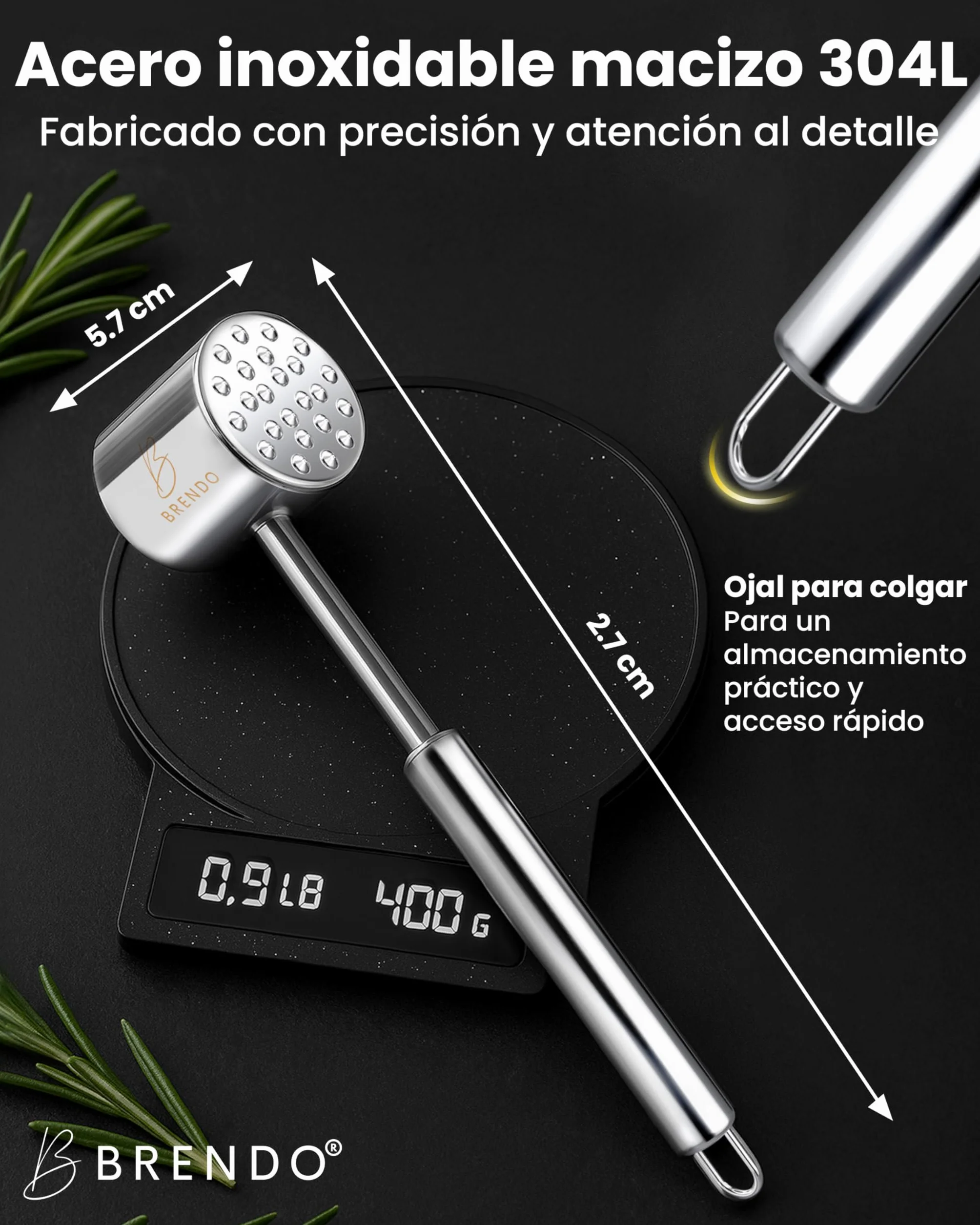 Mazo para filetes de acero inoxidable doble cara Brendo