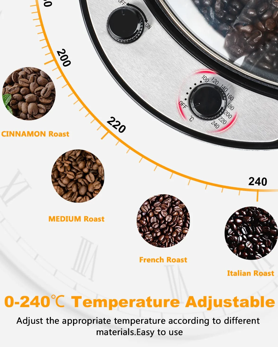 Tostador de Café 800g Máquina Tostar Café Doméstico 0-240°C Eléctrico 1200W