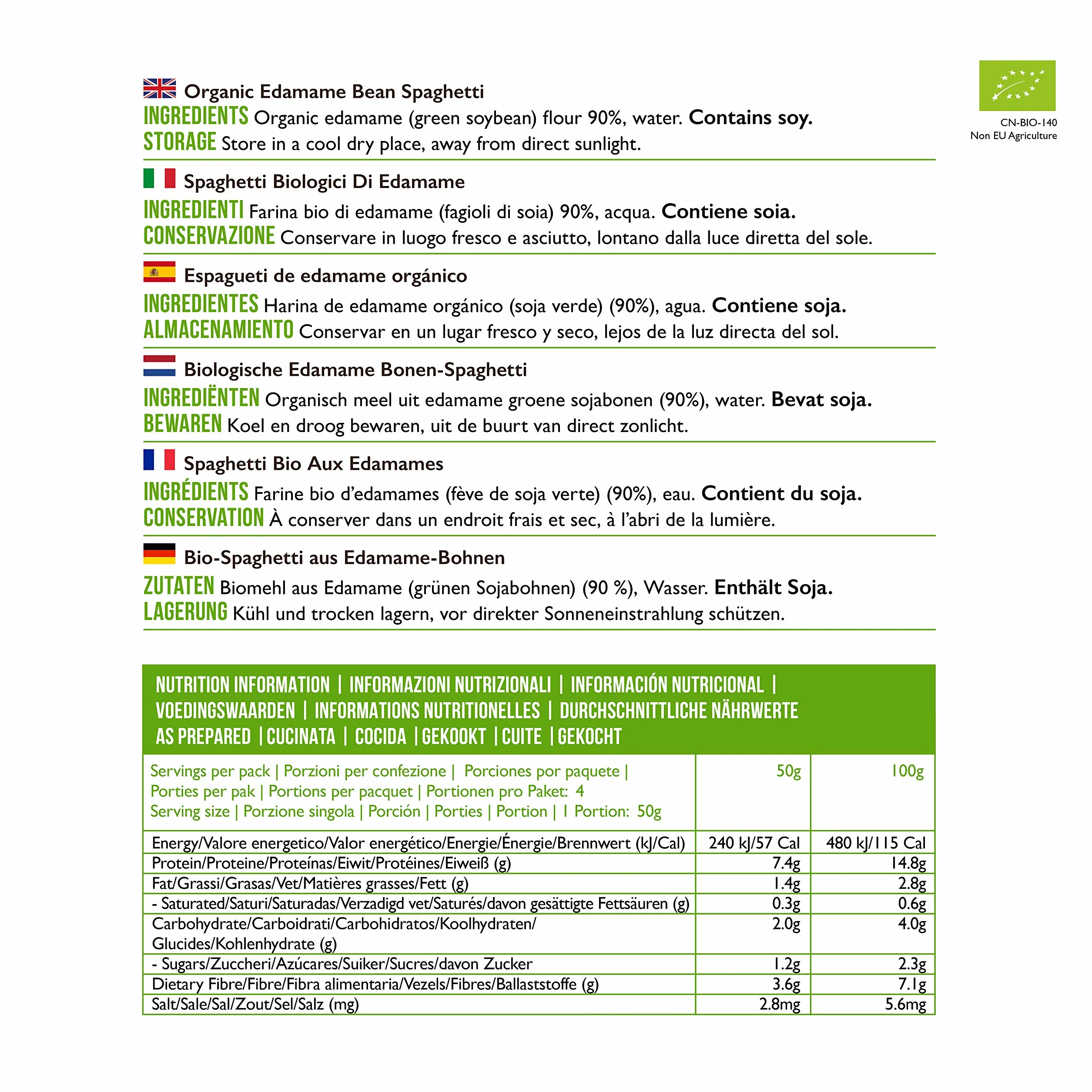 Slendier Espagueti de edamame orgánico 200g