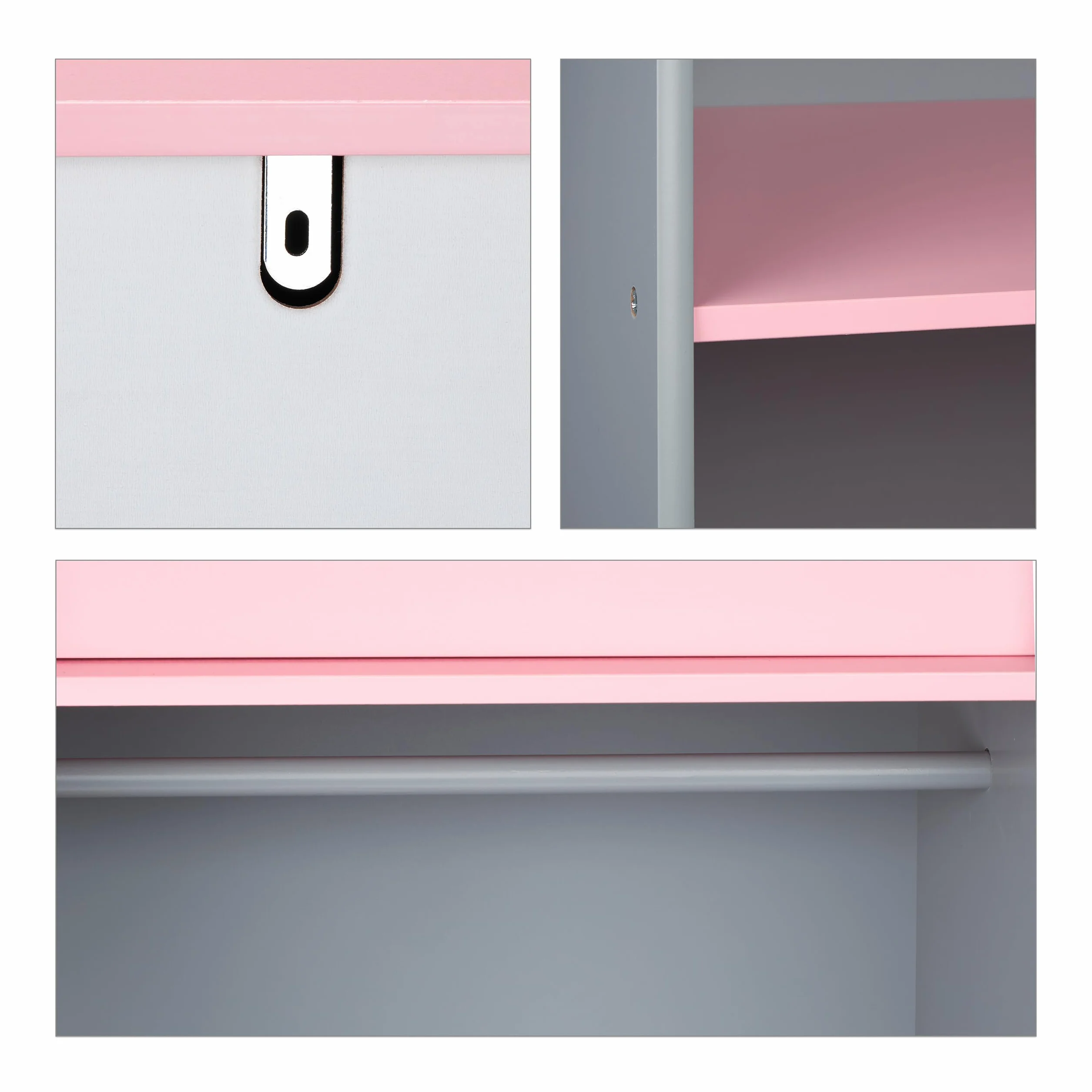 Relaxdays Armario Ropero Infantil con Cajones 120x90x48 cm MDF Gris y Rosa