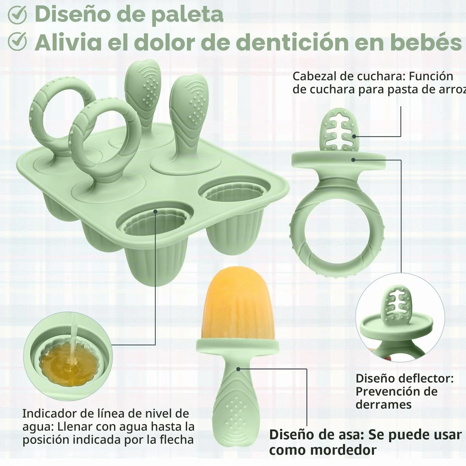 CLDY Mini moldes de silicona sin BPA para niños pequeños, 6 moldes de 17 ml, aptos para congelador y lavavajillas, verde