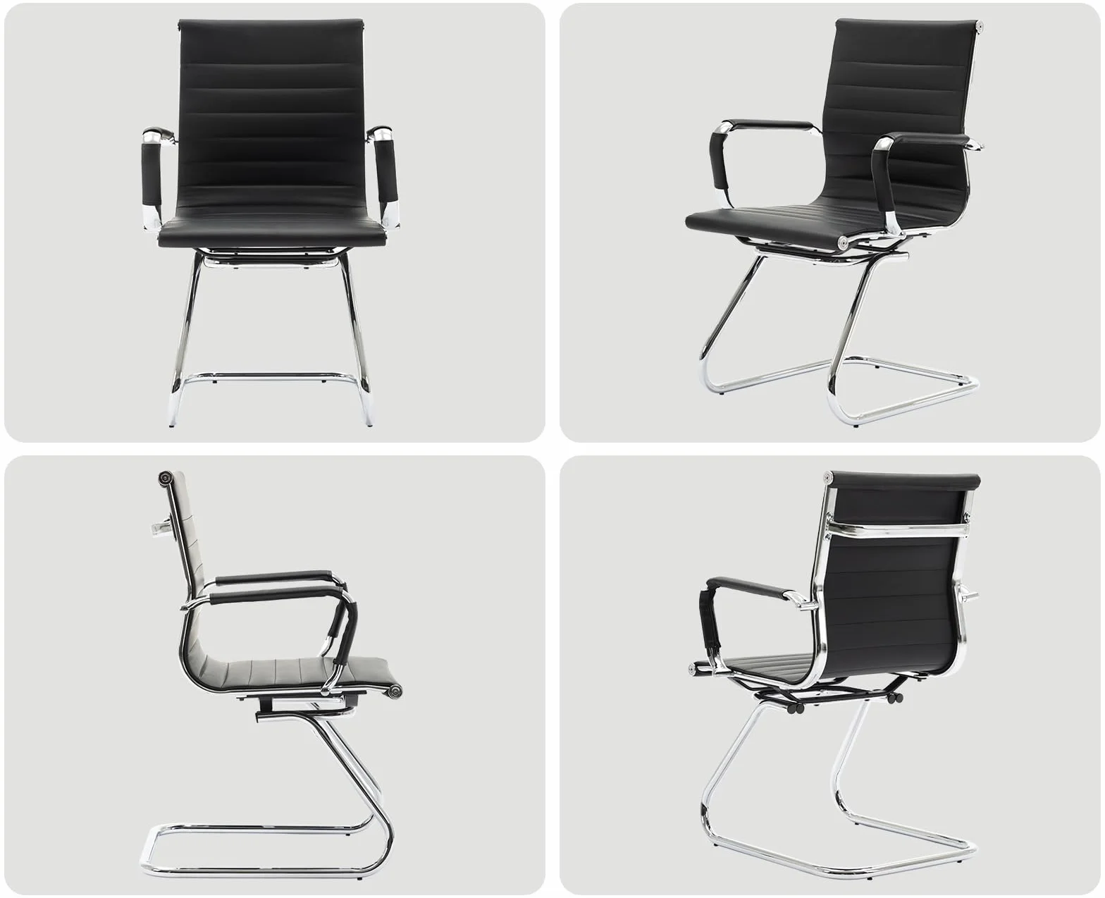 chairus Silla de Oficina de Cuero PU, Juego de 2 Sillas de Trabajo con Reposabrazos, Silla de Reuniones Minimalista, Negro