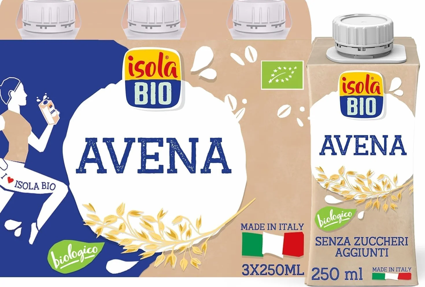Isola Bio Bebida Vegetal de Avena Pack 3x250 ml Fuente de Calcio y Fibra Sin Azúcares Añadidos Vegana