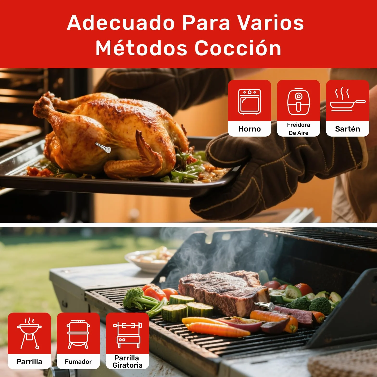 X Pro Termómetro para Carne con Bluetooth y WiFi, 2 Sondas 6 Sensores, Pantalla LED, IP69 Impermeable​, resistente al calor hasta 582°C, Termometro Carne para BBQ, Grill, Cocina, Asador