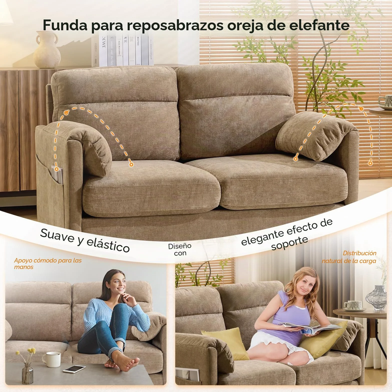 Sofá Bonnlo 2 plazas pequeño, sofá mini de 125 cm, pequeño sofá de tela con suaves reposabrazos, pequeño sofá para oficina, sala de estar, dormitorio y estudio, montaje sencillo, lino (marrón)