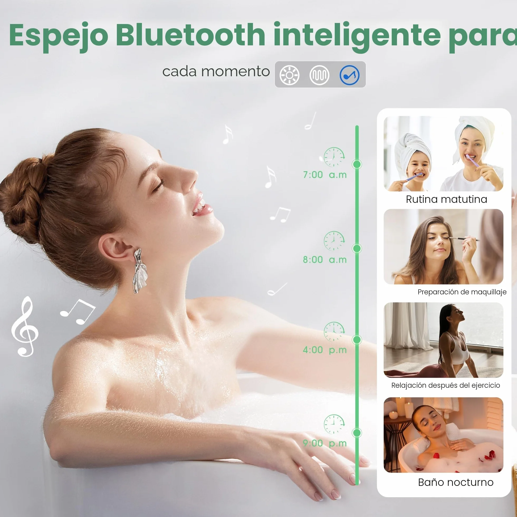 S'bagno Oval Bluetooth Espejo Baño con Luz 50x80cm, Antivaho, Espejos de Baño con Led y Memoria, 3000K/4000K/6500K, Regulable, Cristal Templado HD, IP44 Espejo Baño Led, Horizontal o Vertical