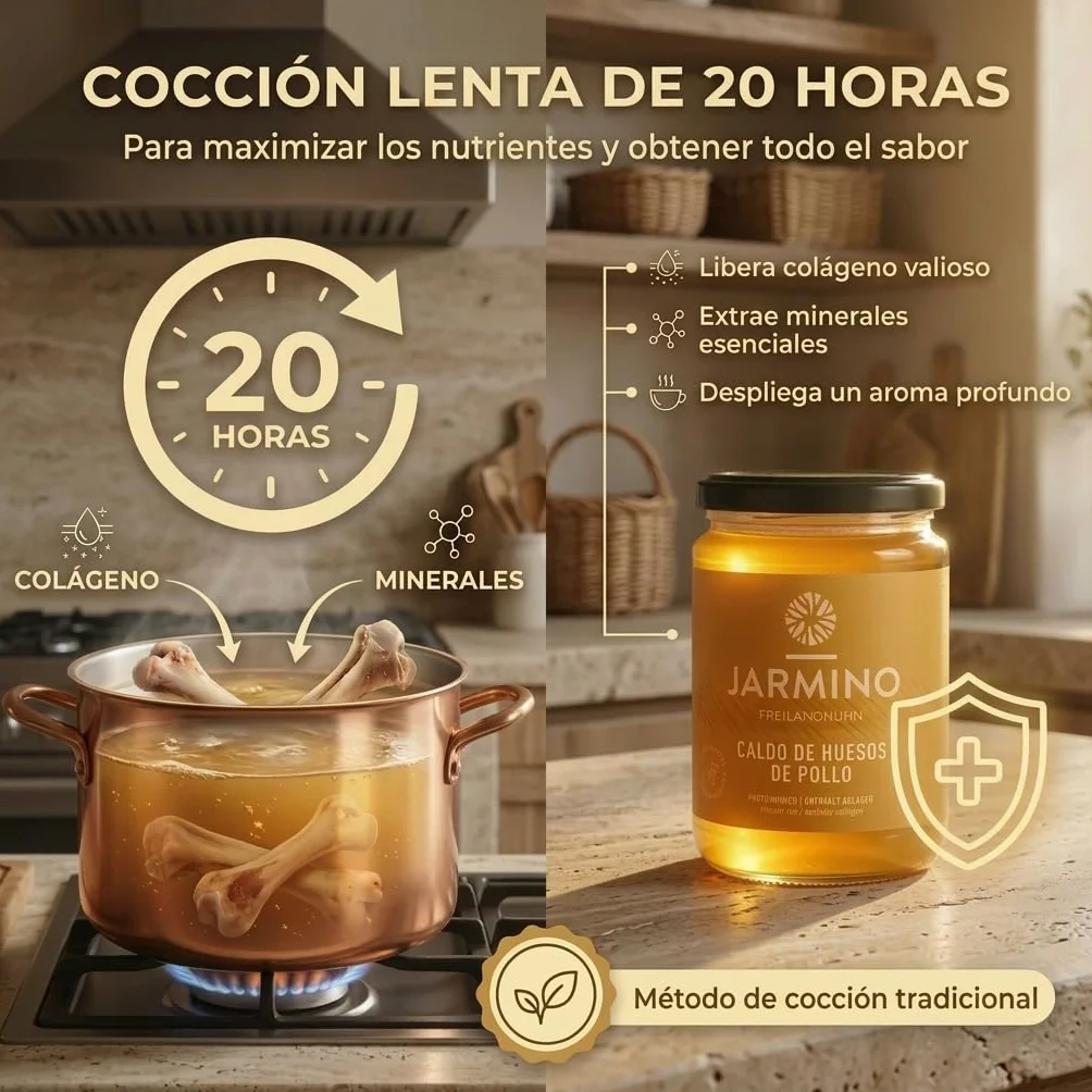 JARMINO Caldo de huesos orgánico 6x 350ml colágeno y ácido hialurónico sin gluten
