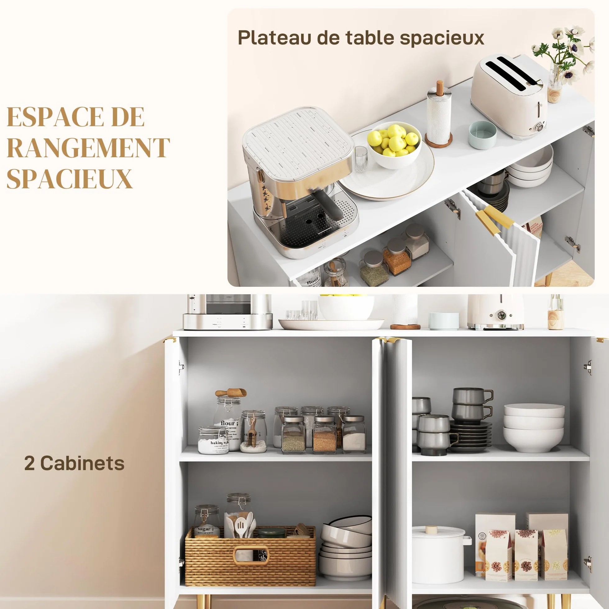 HOMCOM Aparador Salón Mueble de almacenamiento Armario de cocina con armarios de 2 puertas y estante ajustable, estilo moderno, aparador, comedor y sala de estar, 120 x 40 x 90 cm, color blanco