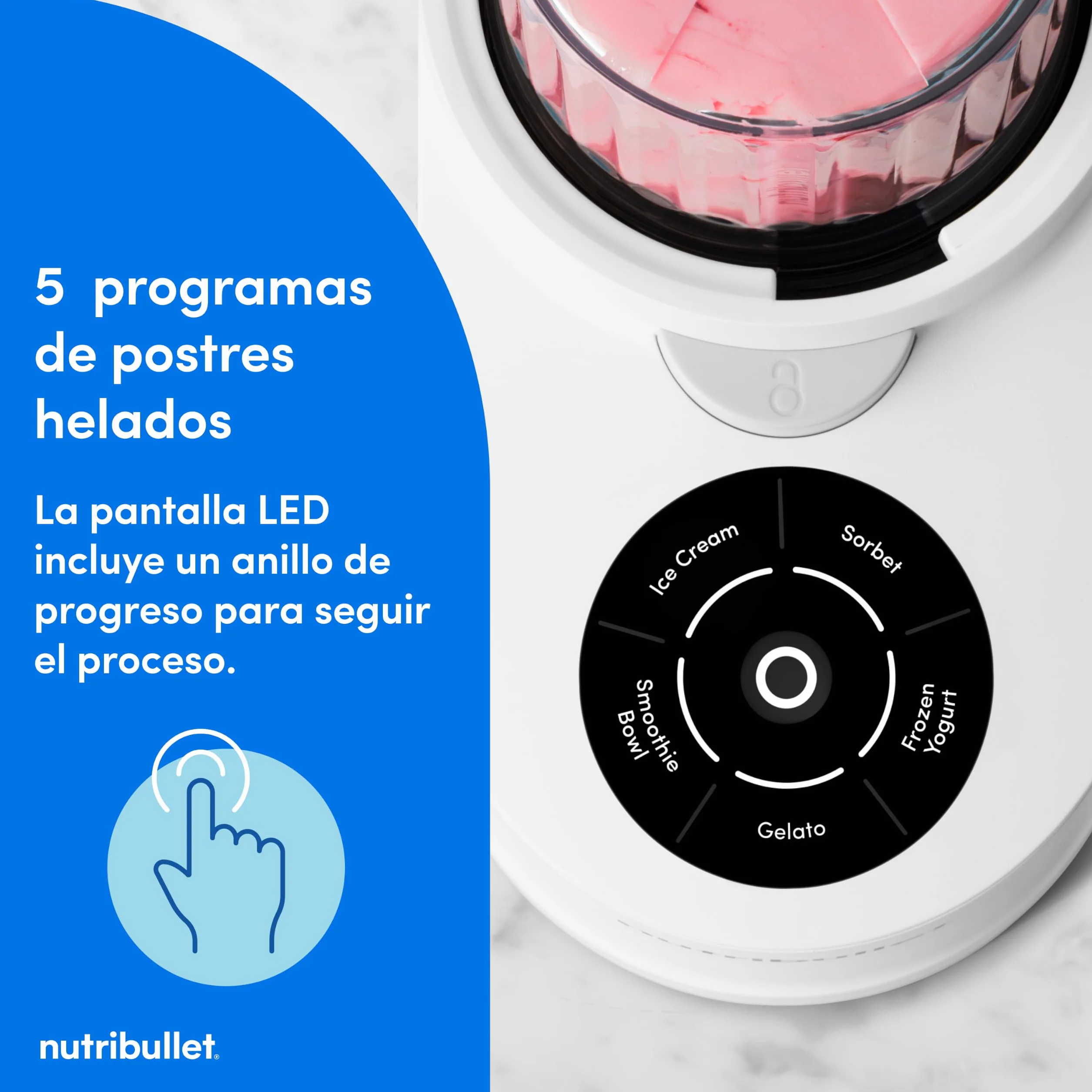 nutribullet Chill – Heladera para gelato, helados, yogur helado, smoothie bowls, sorbetes, 5 programas automáticos, máquina de helados, 3 recipientes con tapa, ideal para familias, blanco (NBD0503W)