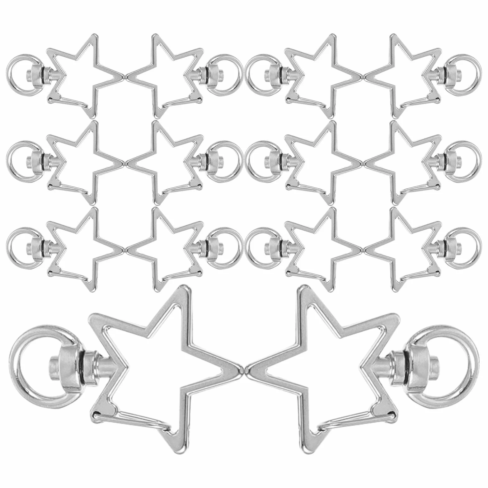 Anneome 40 Mosquetones de Estrella Plateados de Aleación con Llavero y Cierre Giratorio 360 para Decoración de Mochilas y Bolsos