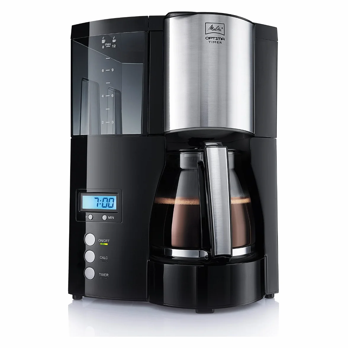 Melitta Optima Timer 100801 - Cafetera de filtro, función temporizador, Auto-Off, negra/plata