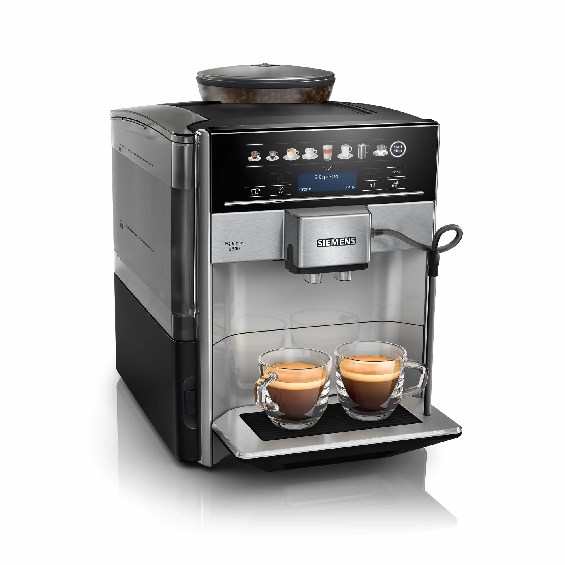 Siemens - Cafetera automática, sistema de leche, 12 bebidas, limpieza automática del depósito de leche, molinillo cerámico, pantalla táctil grande, EQ6 plus s500, TE655203RW