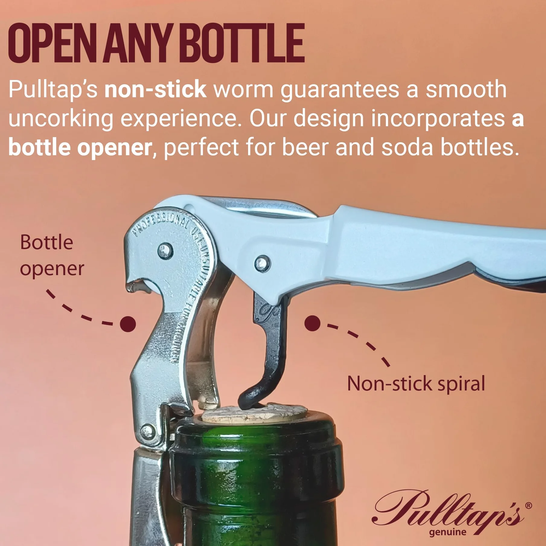 PULLTAP'S GENUINE Classic 500 Abridor de Vino Sacacorchos Profesional Doble Palanca Articulada Navaja Cortacápsulas