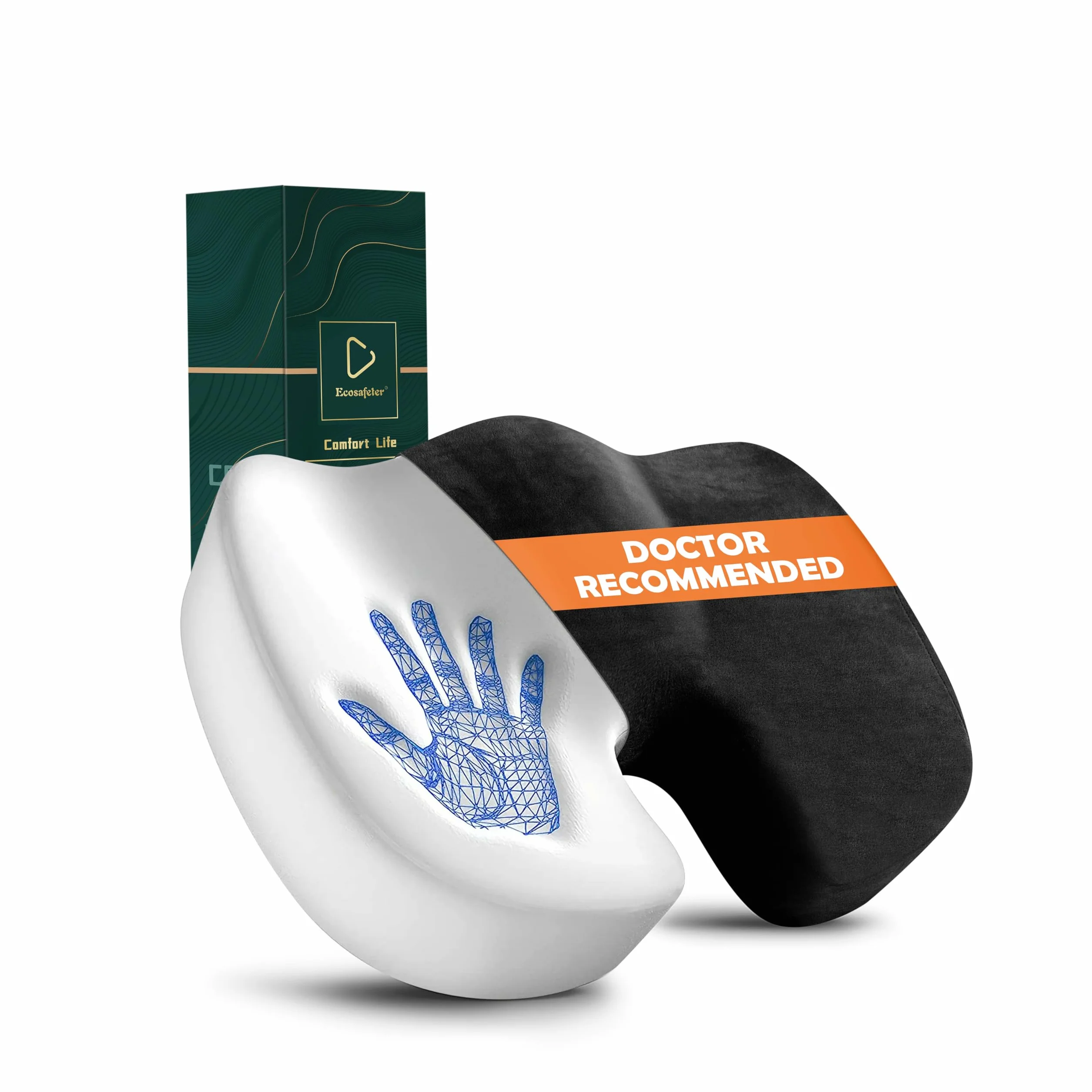 Cojín ortopédico de espuma viscoelástica – Cojín ergonómico para silla de oficina y coche para aliviar la presión y comodidad durante largos períodos de sentado, antideslizante y lavable