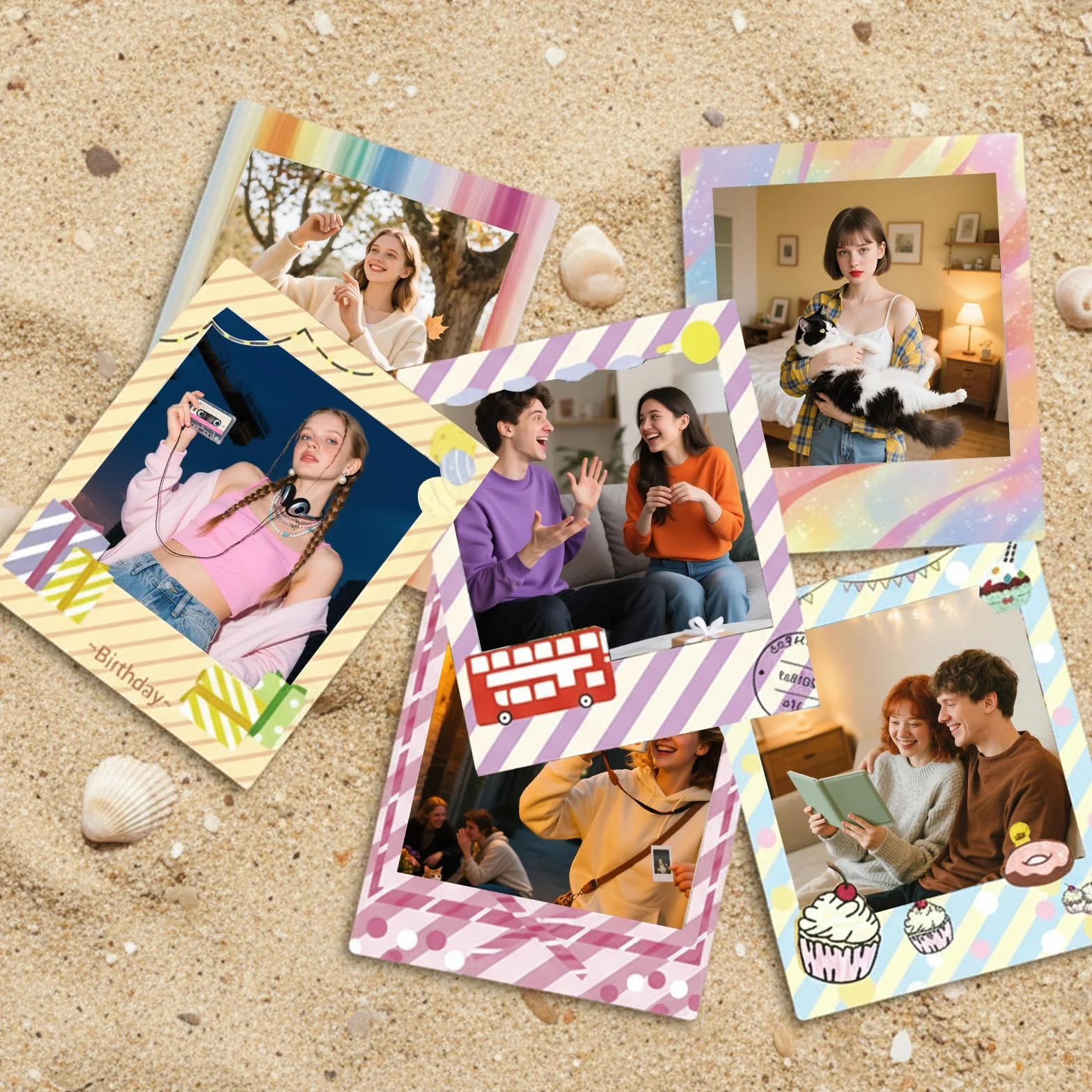 Rainbow Series - Calcomanías para bordes de fotos compatibles con película Fujifilm Instax Square SQ1 SQ6 SQ10 SQ20 SQ40, calcomanías decorativas para marco para accesorios de cámara, álbum de fotos
