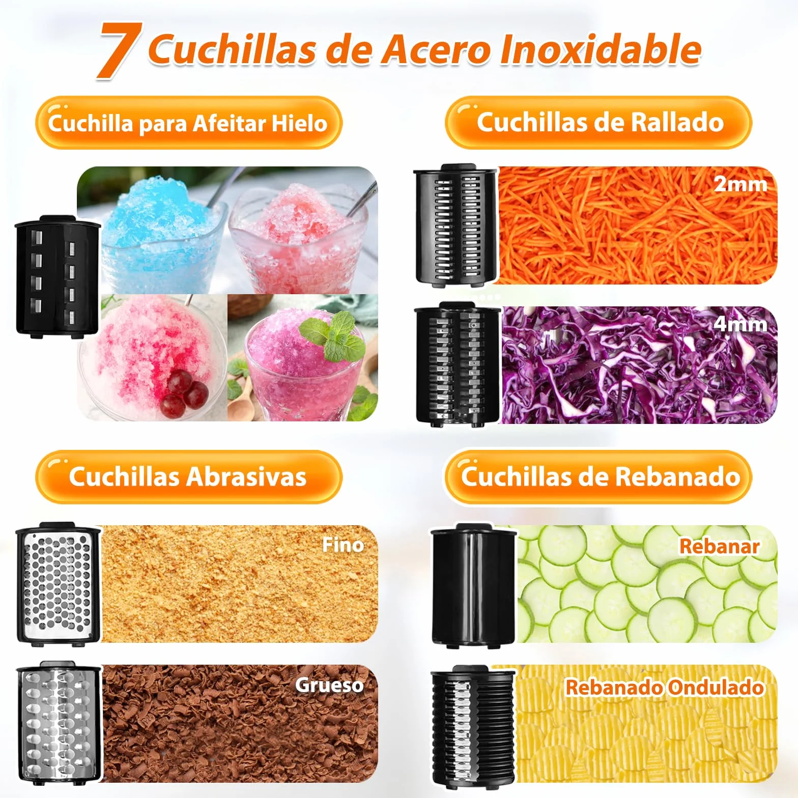 Cortador de Verduras Eléctrico 7 en 1 250W Acero Inoxidable Mandolina Multifuncional 220V Enchufe UE