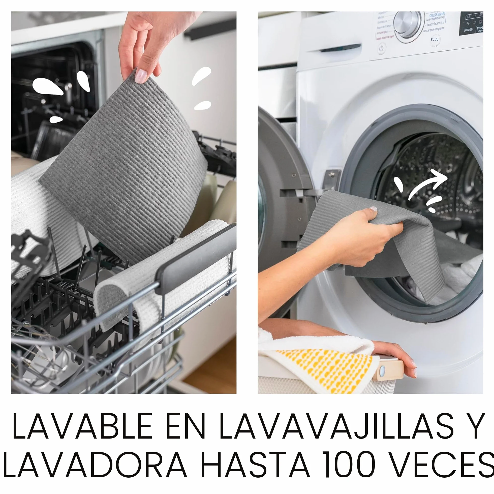 SUPERSCANDI 6 Piezas Paños de Cocina Biodegradables Compostables Reutilizables Sin Plástico Gris
