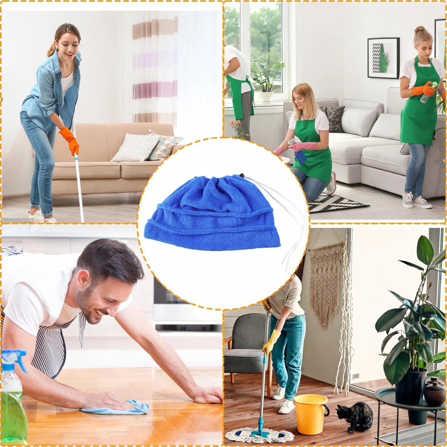 Funda Reutilizable para Fregona de Microfibra Lavable y Ajustable para Cocina