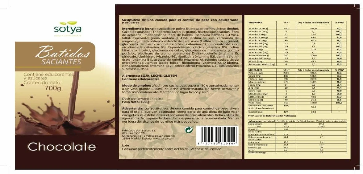 Sotya Batido Saciante Chocolate 700 Gramos Pack Ahorro 2 x 700g