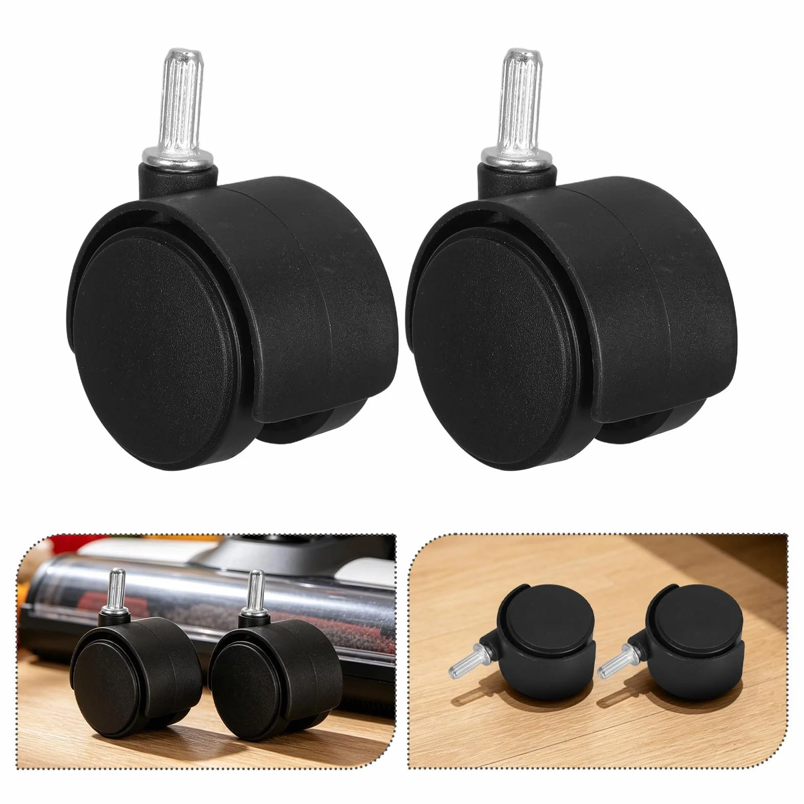 Amosfun 4 Piezas Ruedas Giratorias y Diseño Adaptable para Alfombras de Pelo de Plástico Negro Diámetro de Eje 1/4' para Aspiradora y Muebles