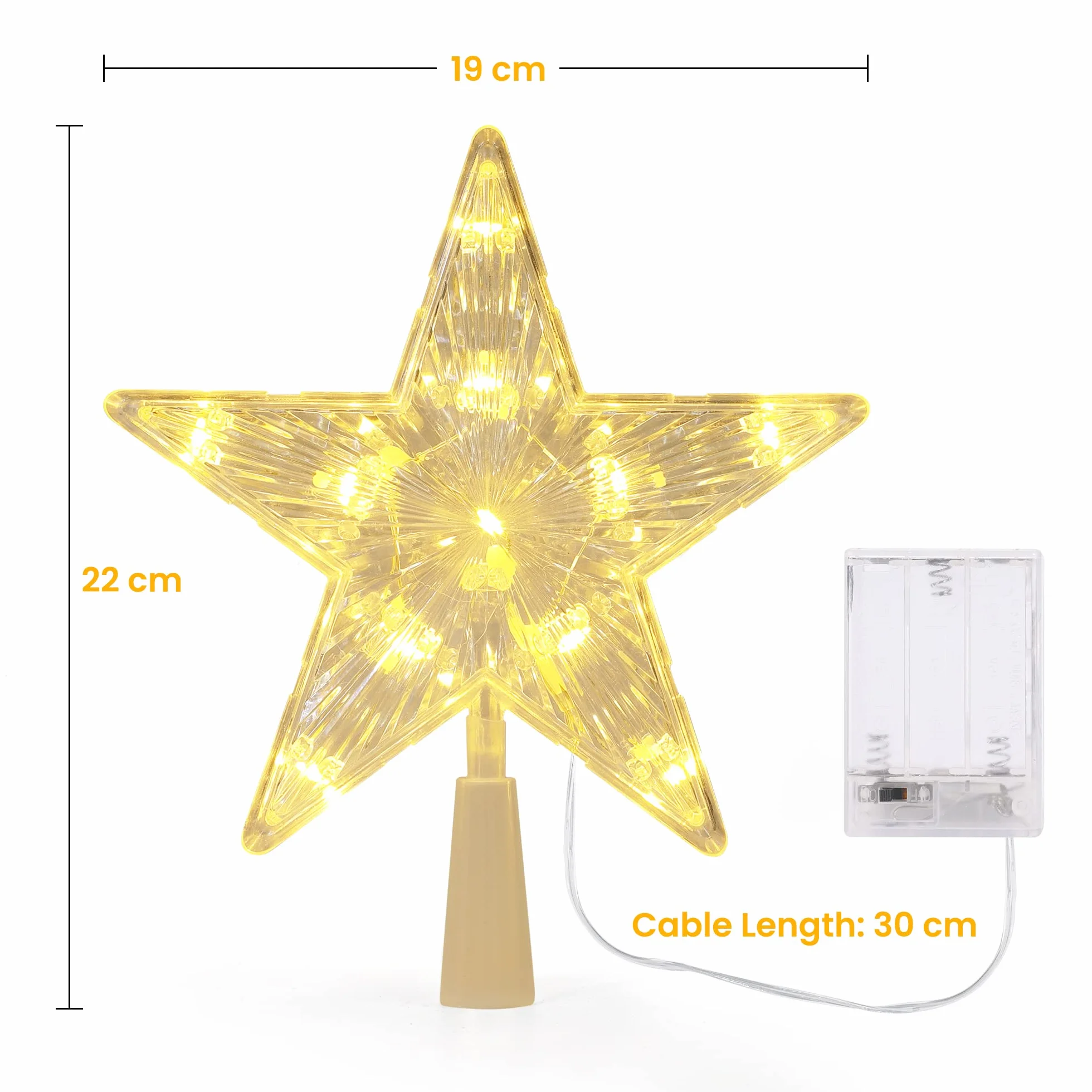 PhilzOps Estrella Copa Árbol Navidad 19.4cm 11 LED Luz Pilas Blanco Cálido Decoración Navideña