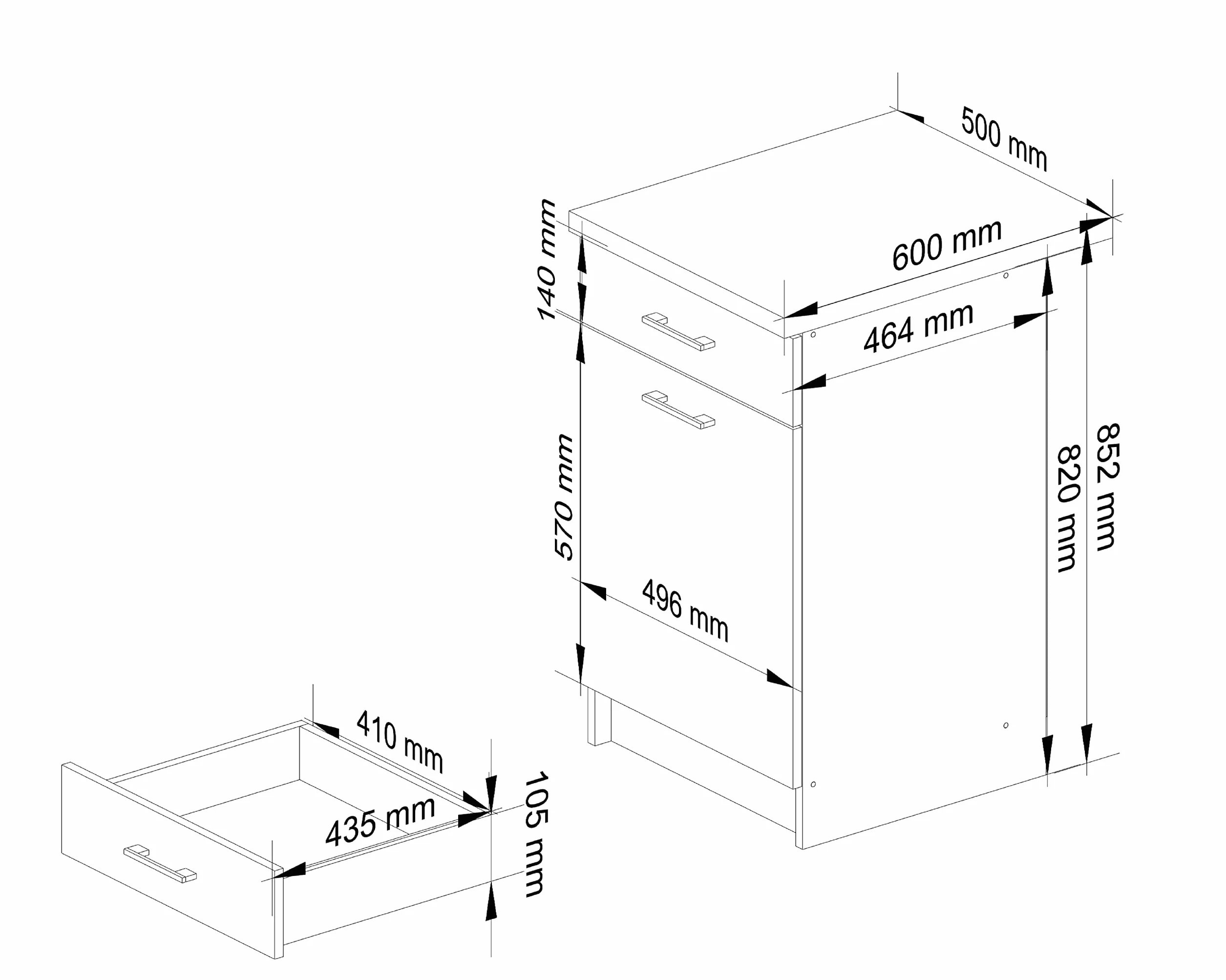 AKORD Mueble bajo de cocina OLIWIA 50 cm | con 1 puerta y 1 cajón | armarios de cocina | espacioso | para cocina pequeña | para una cocina | ancho 50 x alto 85 x profundidad 46 cm | peso 27,40 kg |