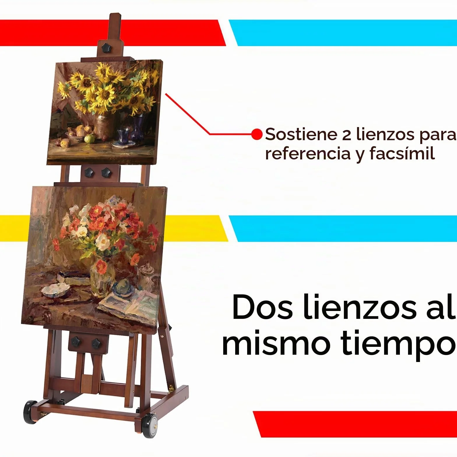 MEEDEN Caballete de Estudio con Marco en H - Caballete de Arte de Madera de Haya Ajustable, Soporte para Caballete de Piso de Pintura, móvil e inclinable Disponible, soporta Lienzo de hasta 77”