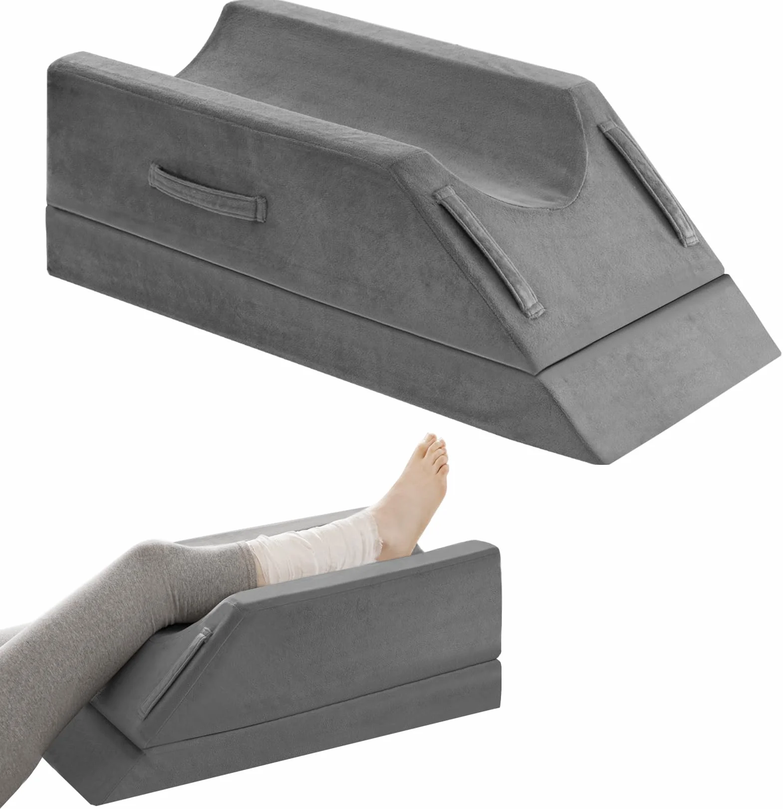 UBBCARE Almohadas de elevación de piernas para después de la cirugía, almohadas de espuma viscoelástica para dormir e hinchazón, almohada de rodilla ajustable de 3 alturas con asas y funda extraíble